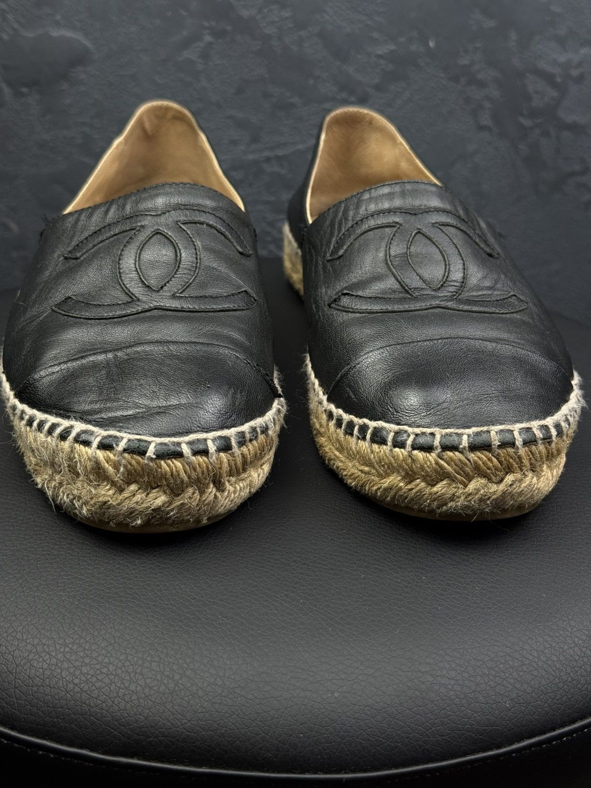 Chanel Vintage Chanel Espadrilles Slip-ons Coco Mark Black Leather Size US 8 / IT 38 - 3 Thumbnail