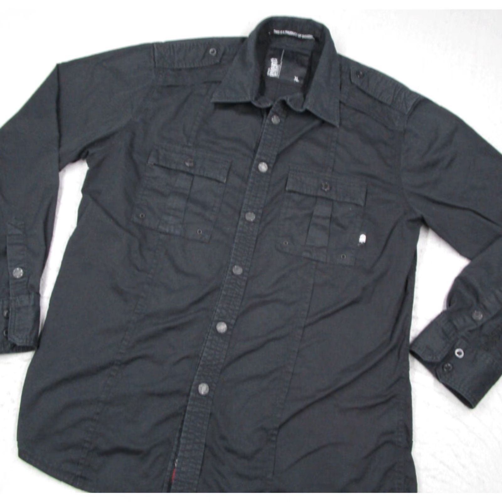 Vintage VINTAGE Dissizit! Shirt Mens XL Black Snap Front Long Sleeve Army Military Button-Up Pockets 100% Cotton Retro Mens Size US XL / EU 56 / 4 - 2 Thumbnail