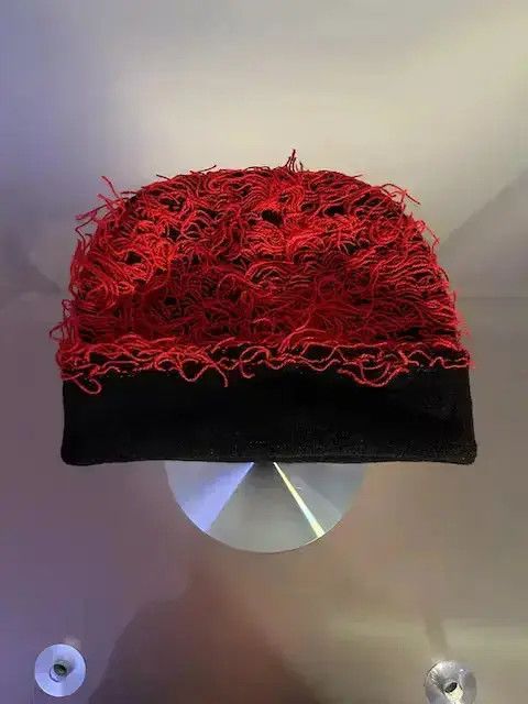 Japanese Brand Distressed Knitted Beanie (red) Size ONE SIZE - 2 Thumbnail