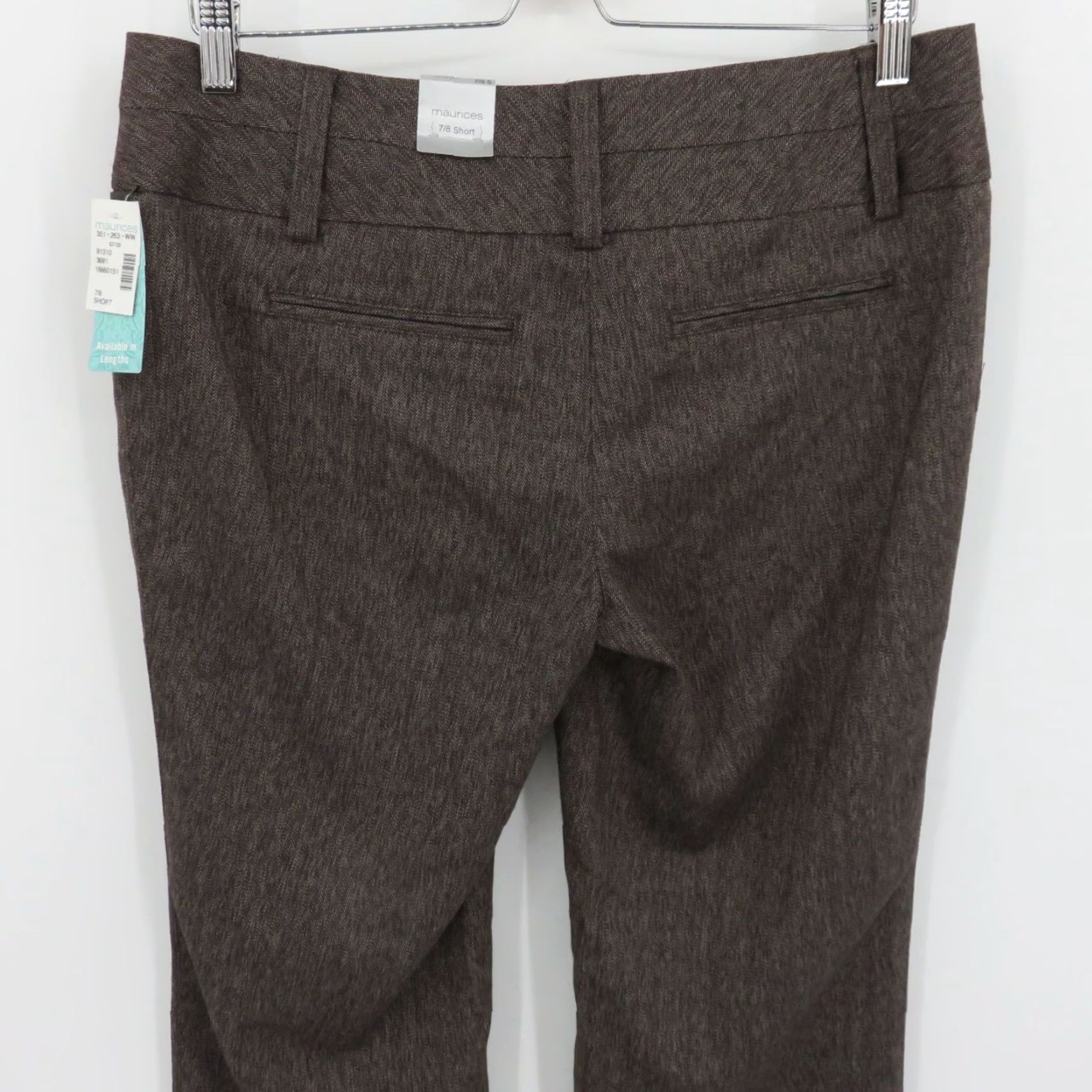 Maurices Junior's 7 Short 7S Brown Heathered Dress Pants - Flat Front, Button Zip, New, Women, Regular, Size 7, Brown