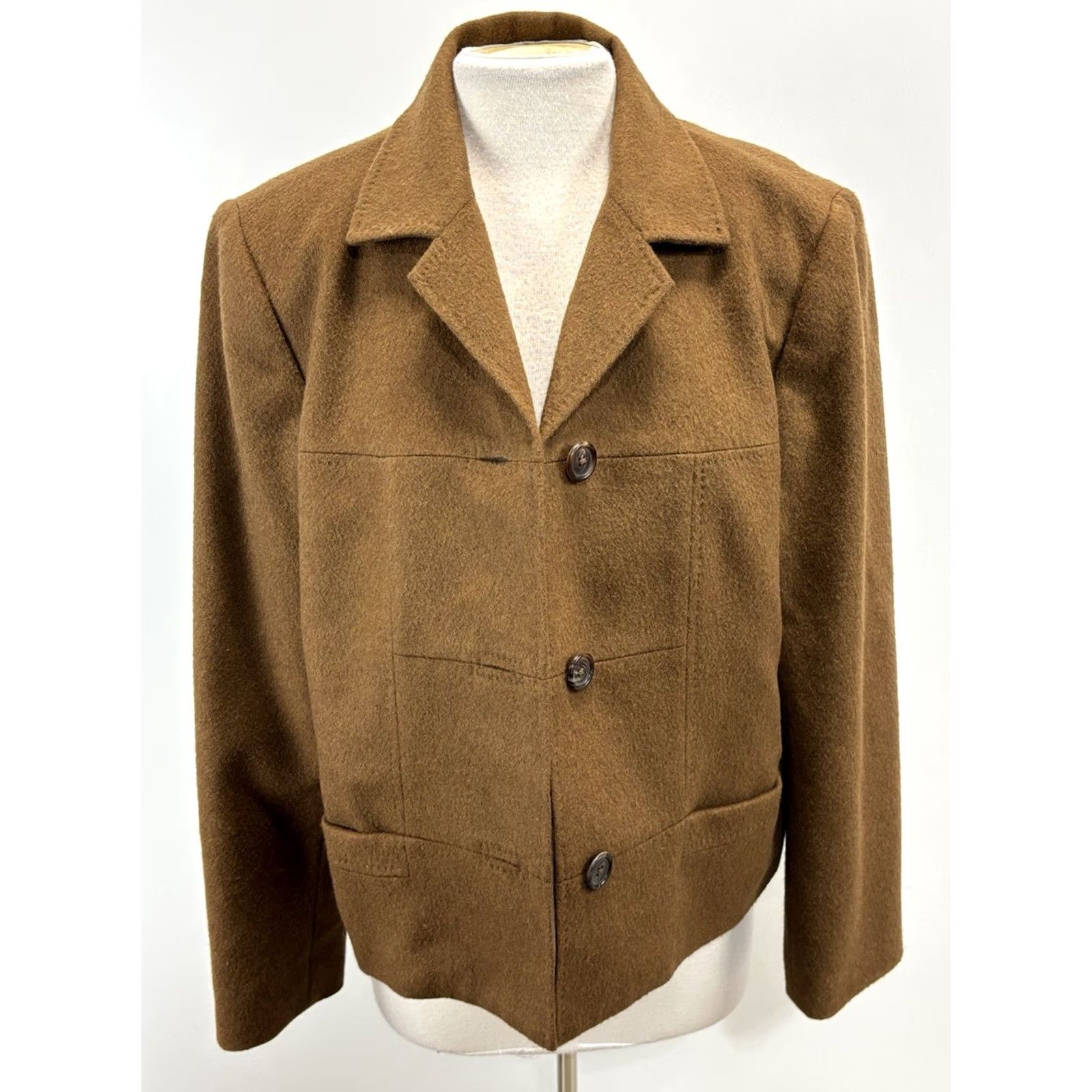 Talbots Talbots Blazer 14 Women's Brown Camel Hair Button Mandarin Collar Italian Vintage Boxy Old Money Career Jacket Size XL / US 12-14 / IT 48-50 - 6 Thumbnail