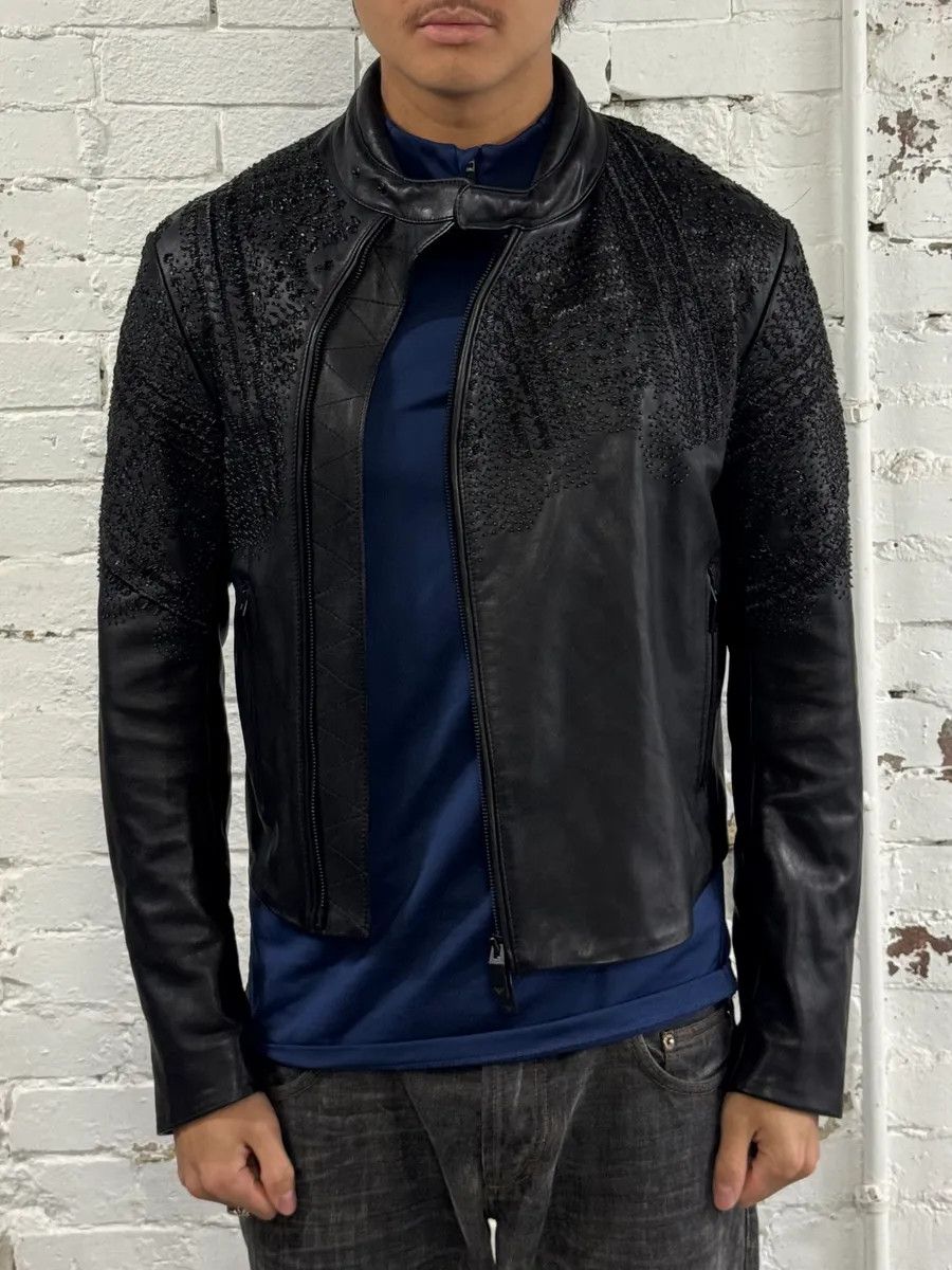 Emporio Armani FW2020 Emporio Armani Black Leather Crystal-Embellished Asymmetrical Zip Jacket Size US S / EU 44-46 / 1 - 2 Thumbnail