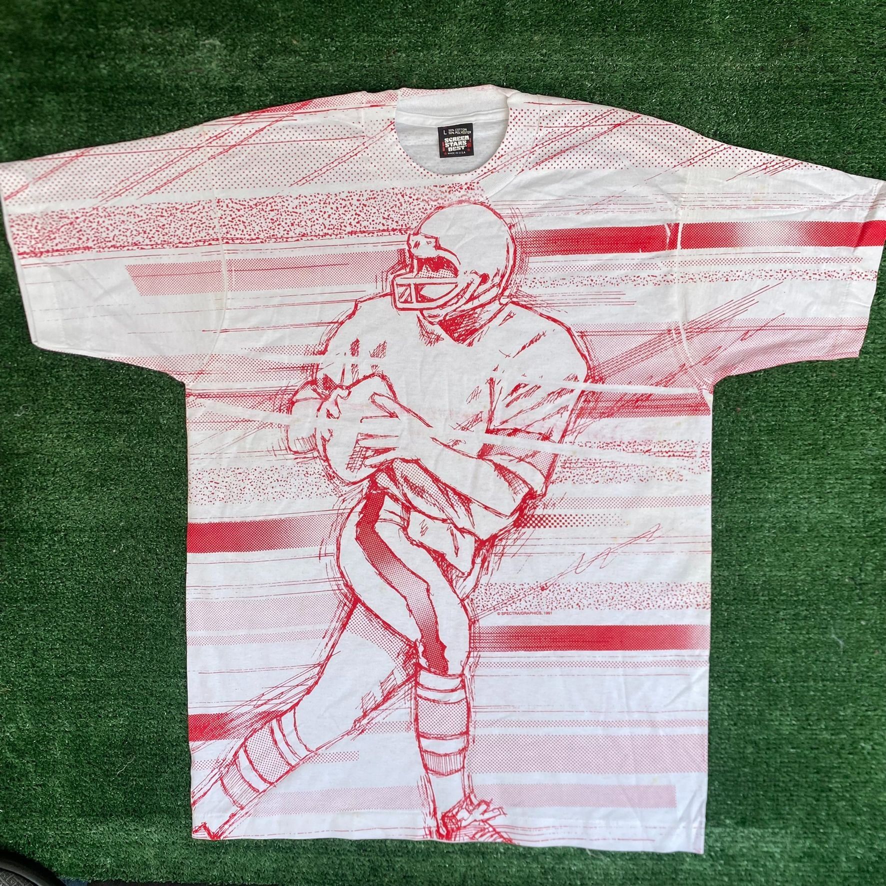 Vintage Vintage 90s Football AOP T-Shirt All Over Print Single Stitc Size US L / EU 52-54 / 3 - 1 Thumbnail