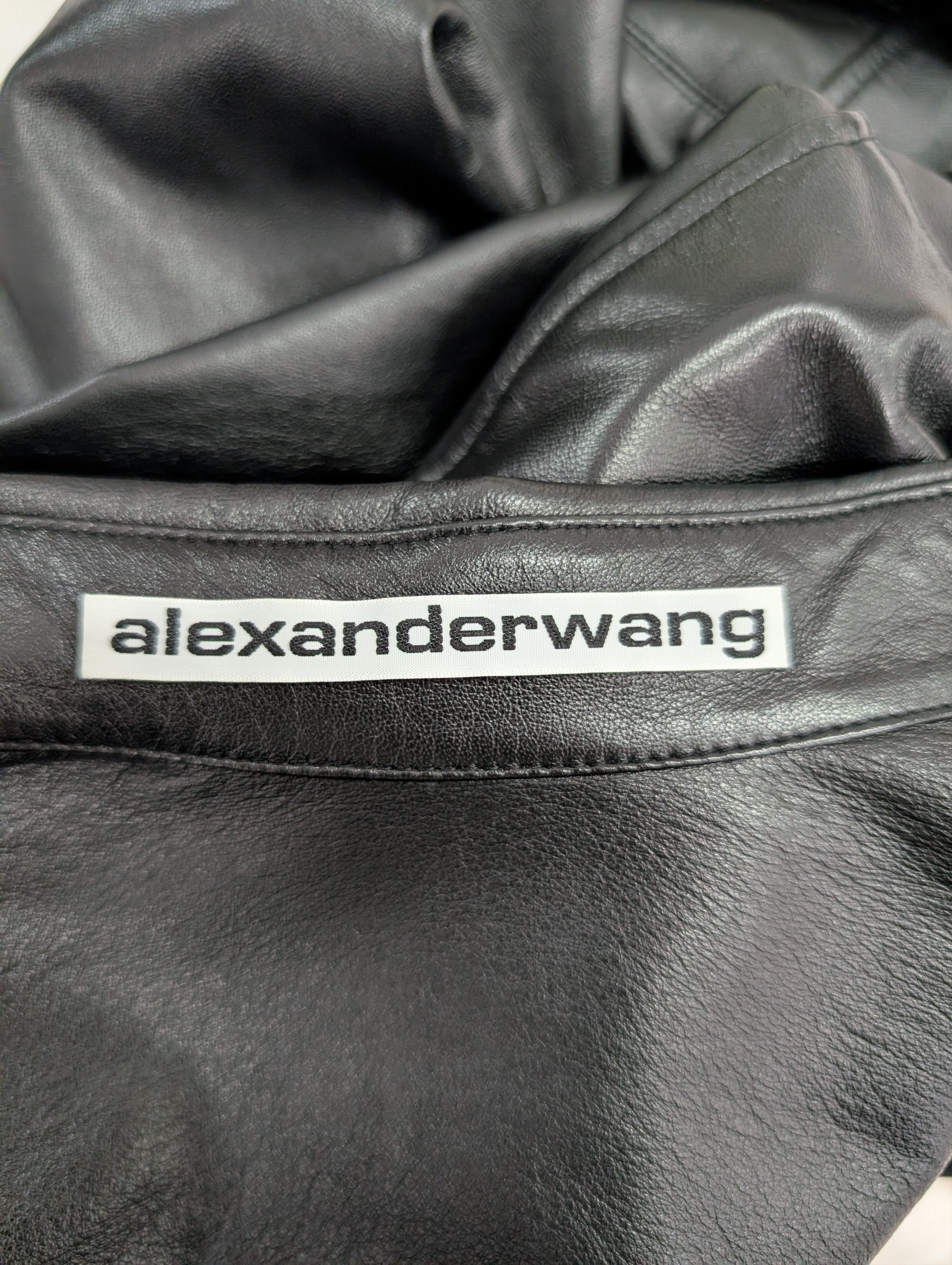 Alexander Wang Black Ruched Lambskin Leather Shirt Jacket Size XS / US 0-2 / IT 36-38 - 8 Thumbnail