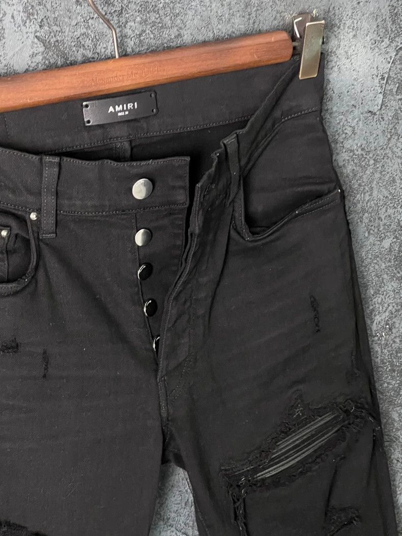 Amiri Amiri MX1 Classic Black Leather Patch Denim Jeans Size US 31 - 5 Thumbnail