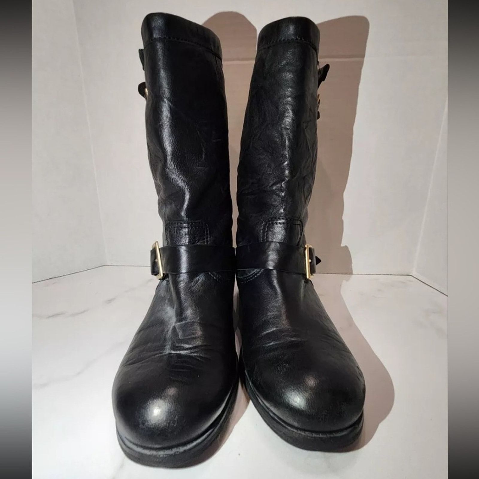 Jimmy Choo Jimmy Choo Black Crinkle Leather Biker Moto Boots 39.5 Size US 9.5 / IT 39.5 - 3 Thumbnail