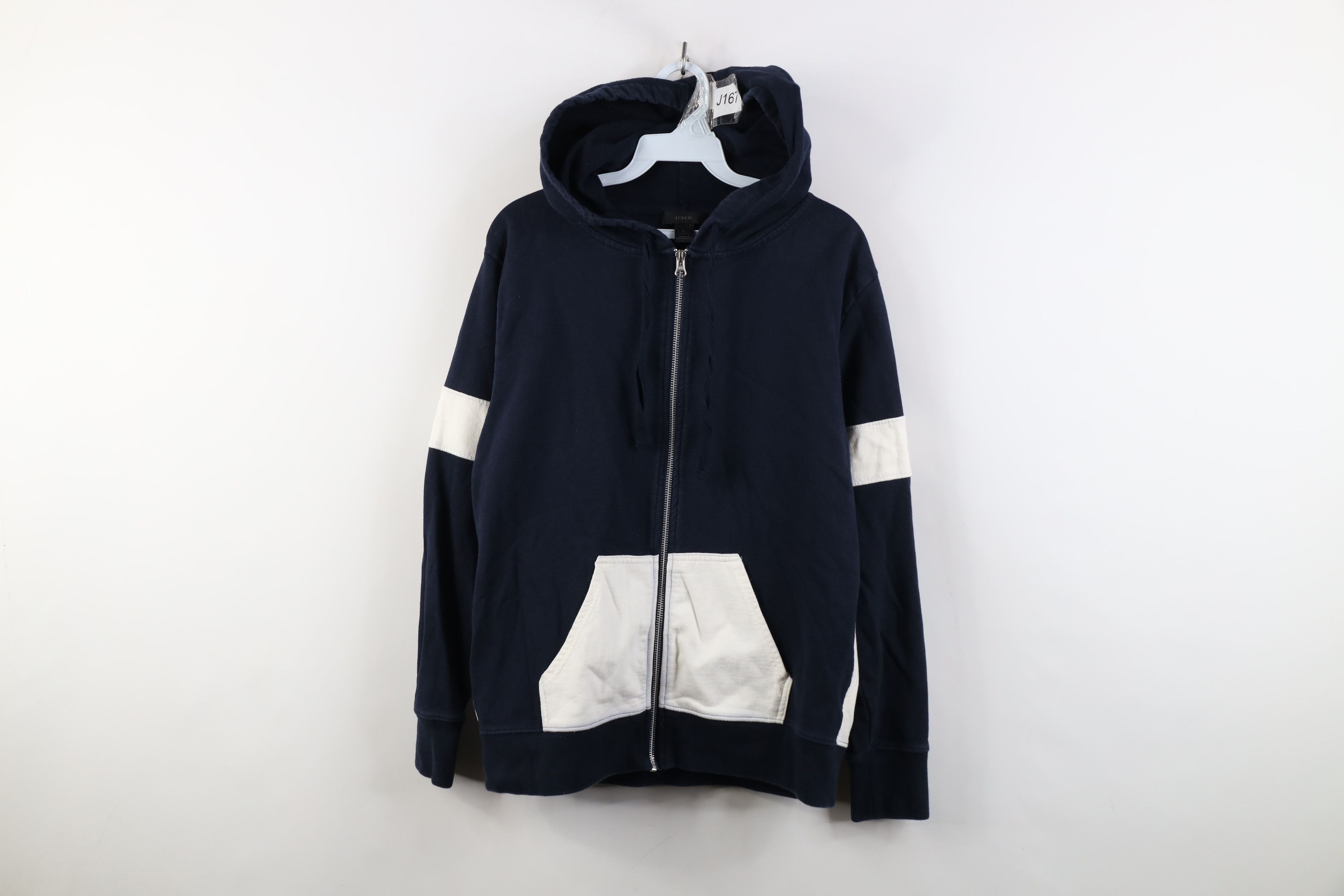 J.Crew J Crew Striped Color Block French Terry Full Zip Hoodie Blue Size L / US 10 / IT 46 - 1 Thumbnail