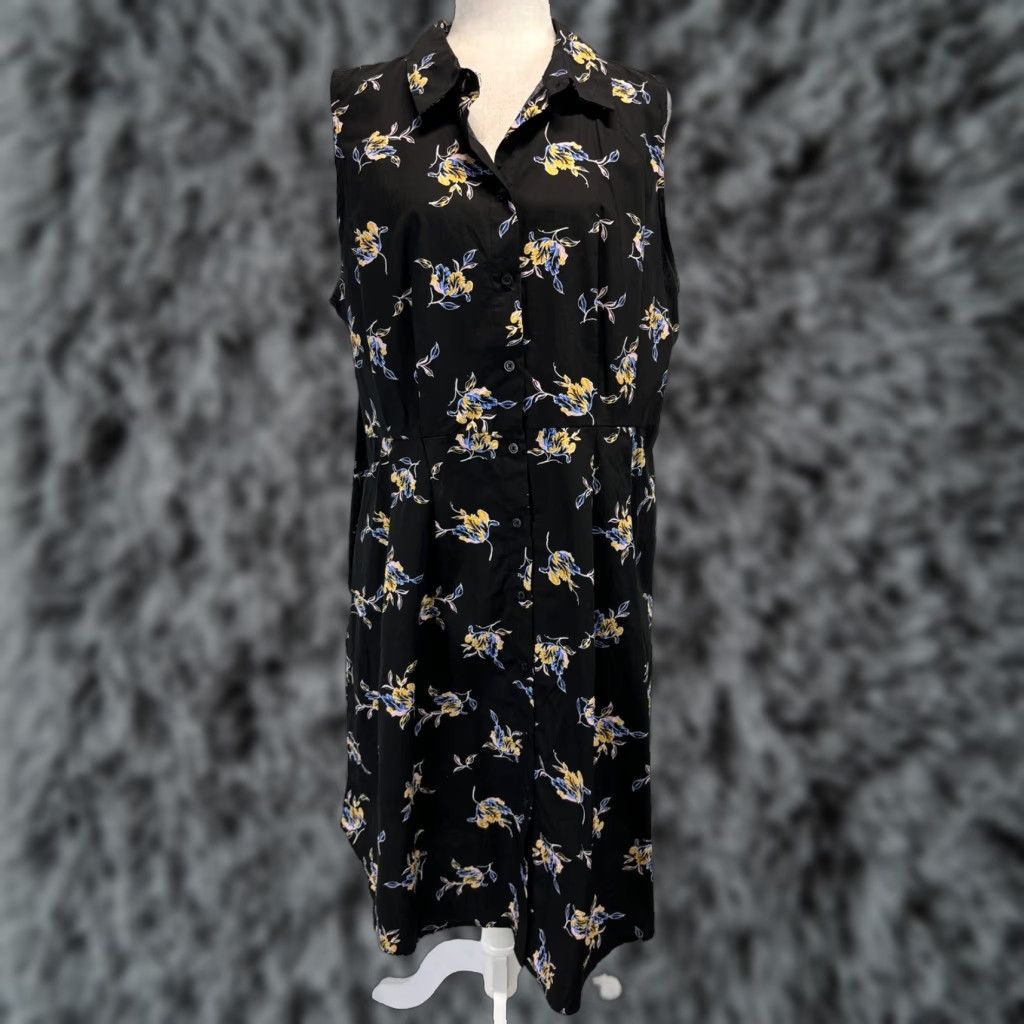 Vintage VINTAGE Who What Wear Floral Shirt Dress XXL Black Sleeveless Knee Length Button Front Women Size XXL / US 16-18 / IT 52-54 - 1 Thumbnail