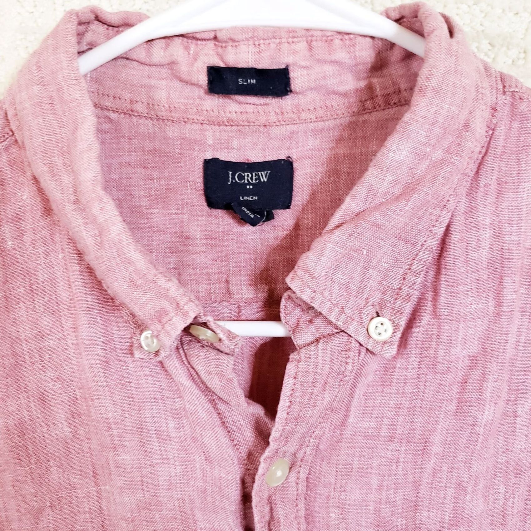 J.Crew J. Crew Shirt Mens L Pink Slim Fit 100% Linen Short Sleeve Button-Up Collared N/A Size US L / EU 52-54 / 3 - 4 Thumbnail