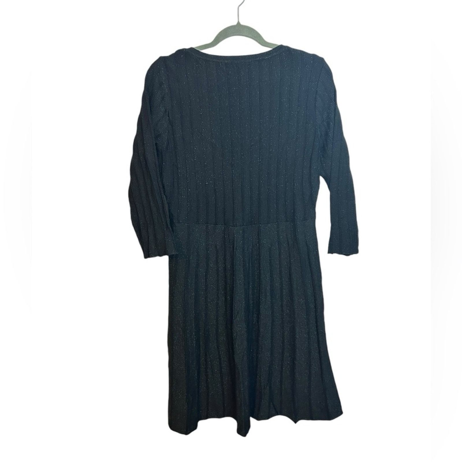 Other Nina Leonard Ribbed Green Metallic Sweater Dress Size M / US 6-8 / IT 42-44 - 2 Thumbnail