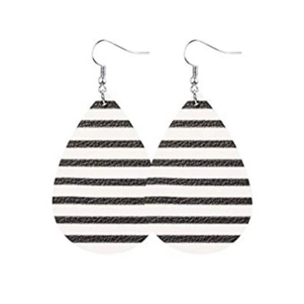 Other New Faux Leather White & Black Stripe Dangle Hook Earrings Size ONE SIZE - 1 Thumbnail