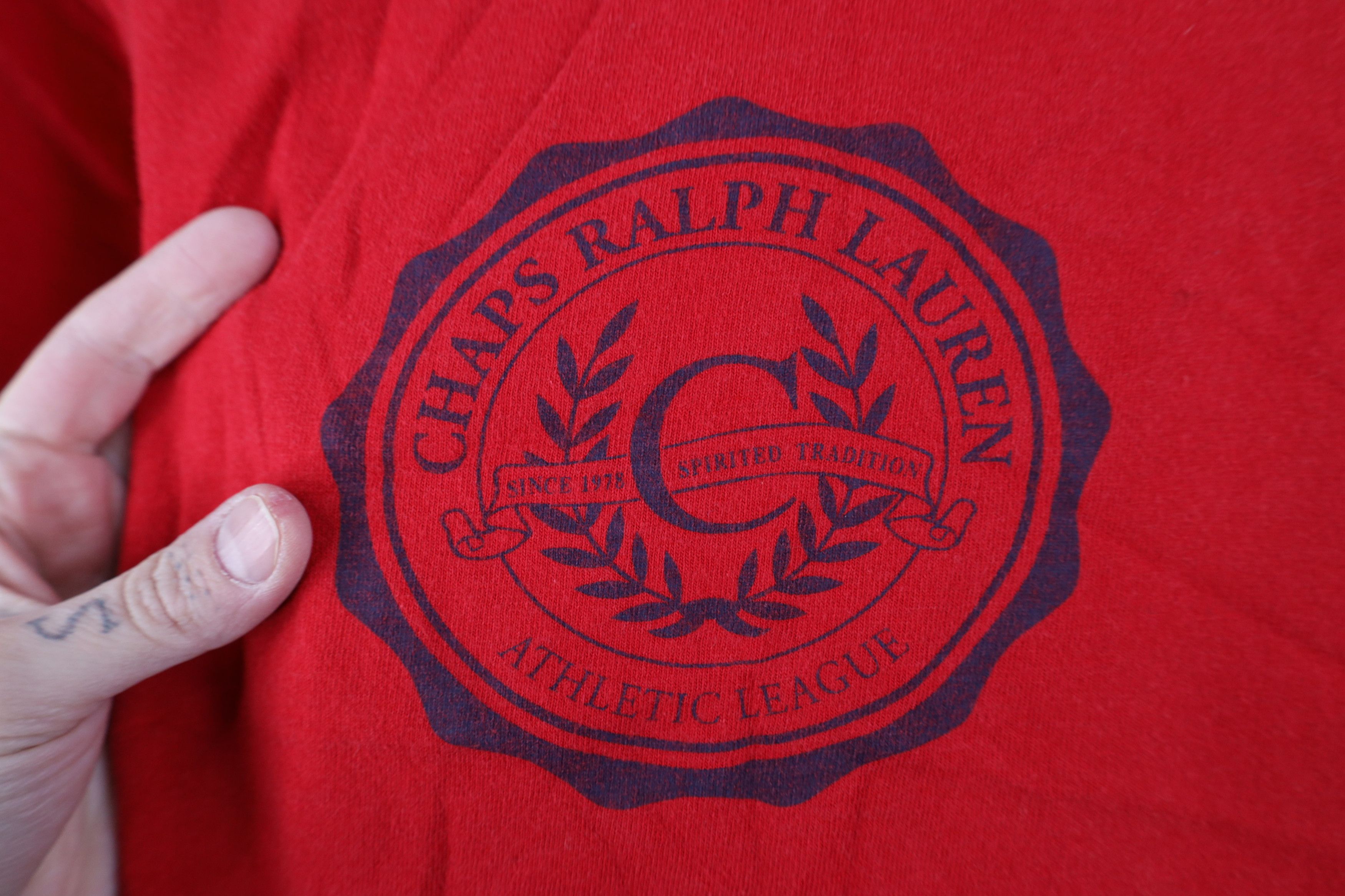 Ralph Lauren Vintage 90s Chaps Ralph Lauren Spell Out Crest T-Shirt Red Size US L / EU 52-54 / 3 - 4 Thumbnail