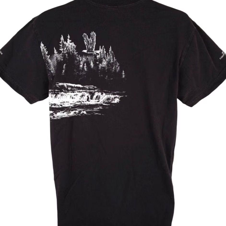 Vintage Bald Eagle T Shirt Mens Size Medium Black Musky Tale Chippewa Flowage Wisconsin Nature Outdoors Y2K Wraparound Print Crew Neck Short Sleeve Cotton Size US M / EU 48-50 / 2 - 4 Thumbnail