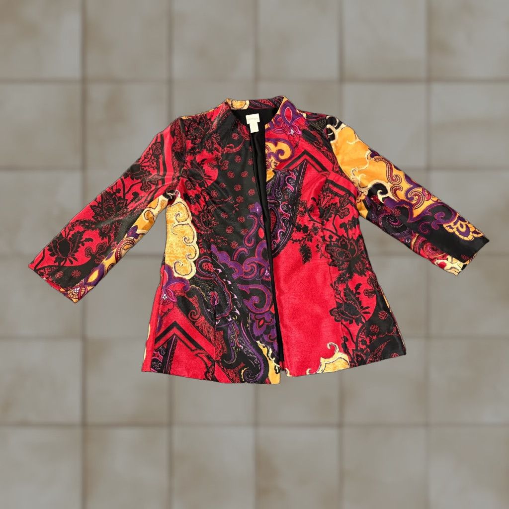 Vintage Chicos Jacket Womens 0 Blue Paisley Open Front Lightweight Regular Long Sleeve Casual Travel Size XS / US 0-2 / IT 36-38 - 1 Thumbnail