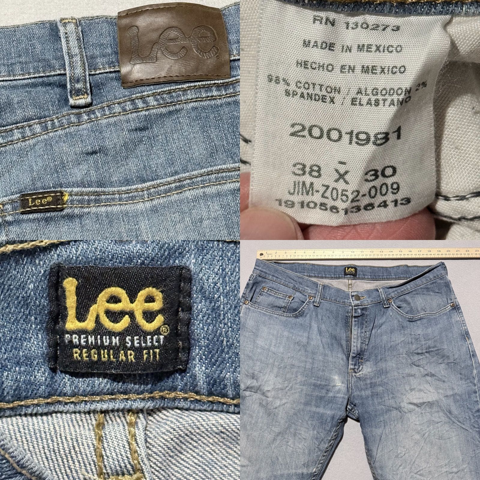 Lee Lee Jeans Men Blue Denim Stretch Mid Rise Classic Straight Zip Fly 38x30 Size US 38 / EU 54 - 8 Thumbnail