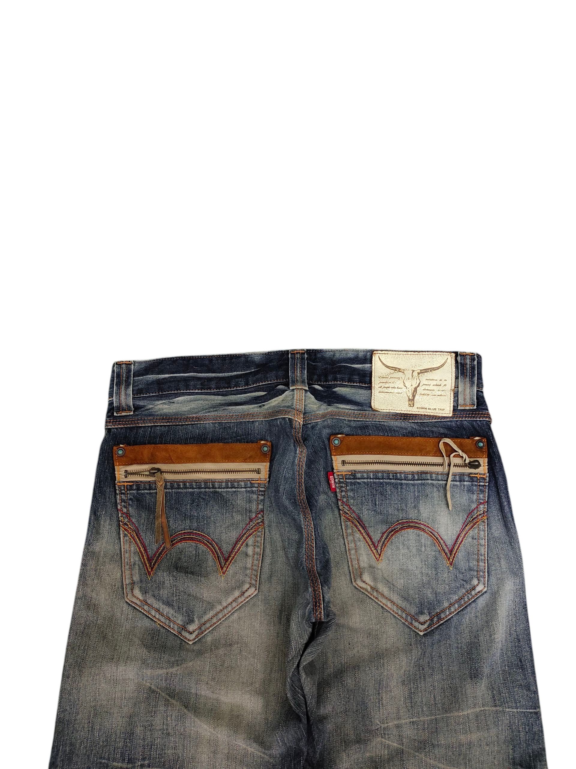 If Six Was Nine Flare Jeans Edwin Blue Trip Bullhead Distress Bootcut Y2k Size US 34 / EU 50 - 3 Thumbnail