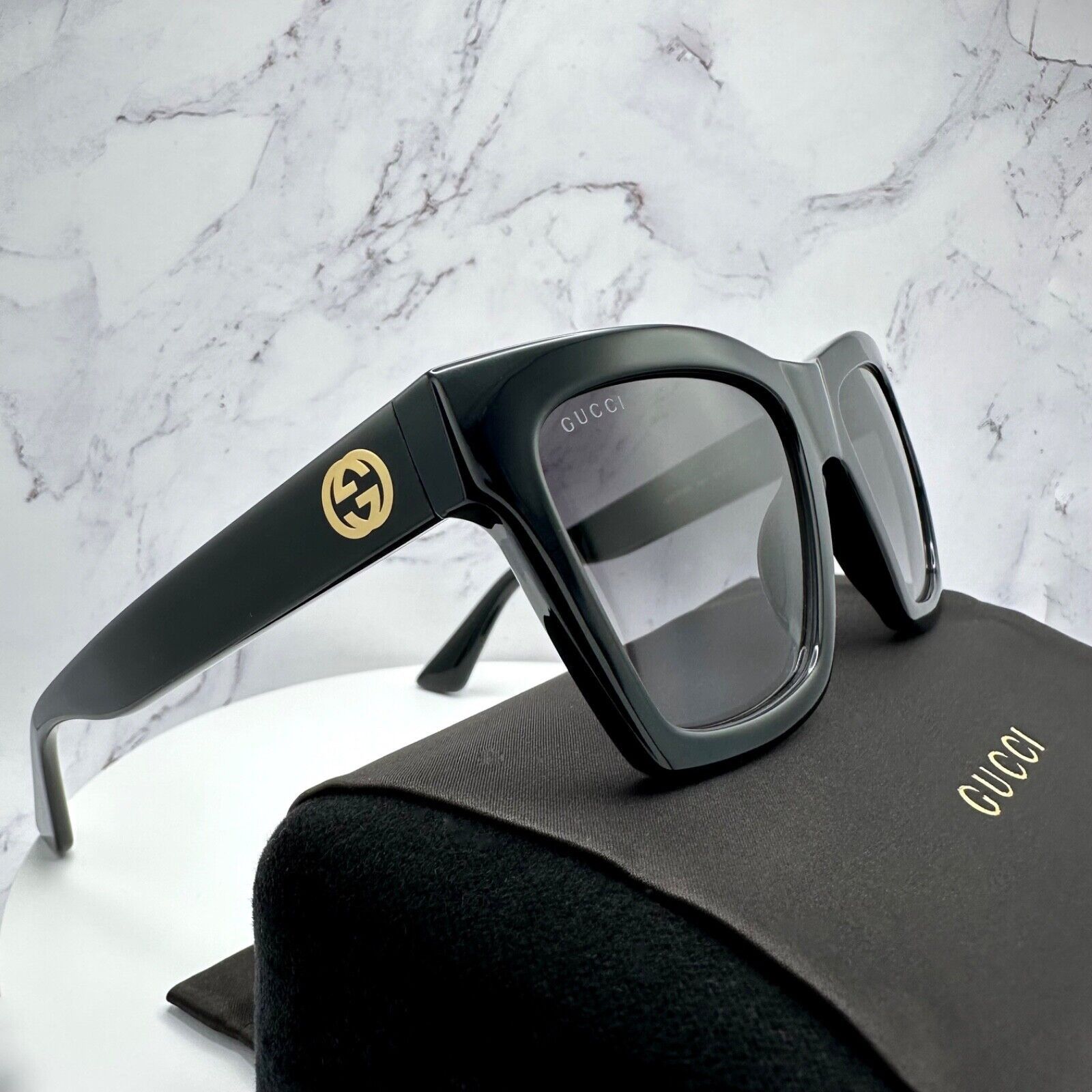 Gucci New GUCCI Sunglasses Black Gold Interlocking GG Logo Size ONE SIZE - 19 Thumbnail