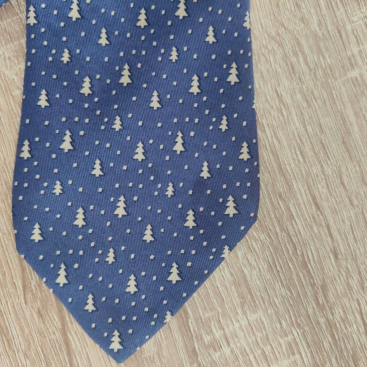 Hermes Hermes Paris Silk Tie 5150 HA Trees Blue Size ONE SIZE - 5 Thumbnail