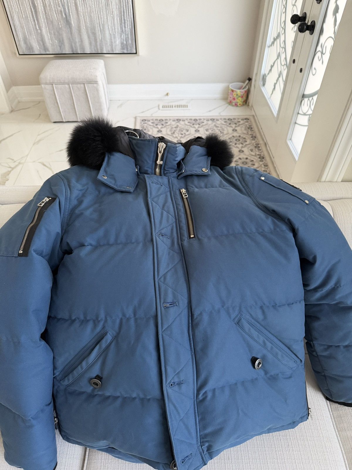 Moose knuckles Blue bomber jacket for sale