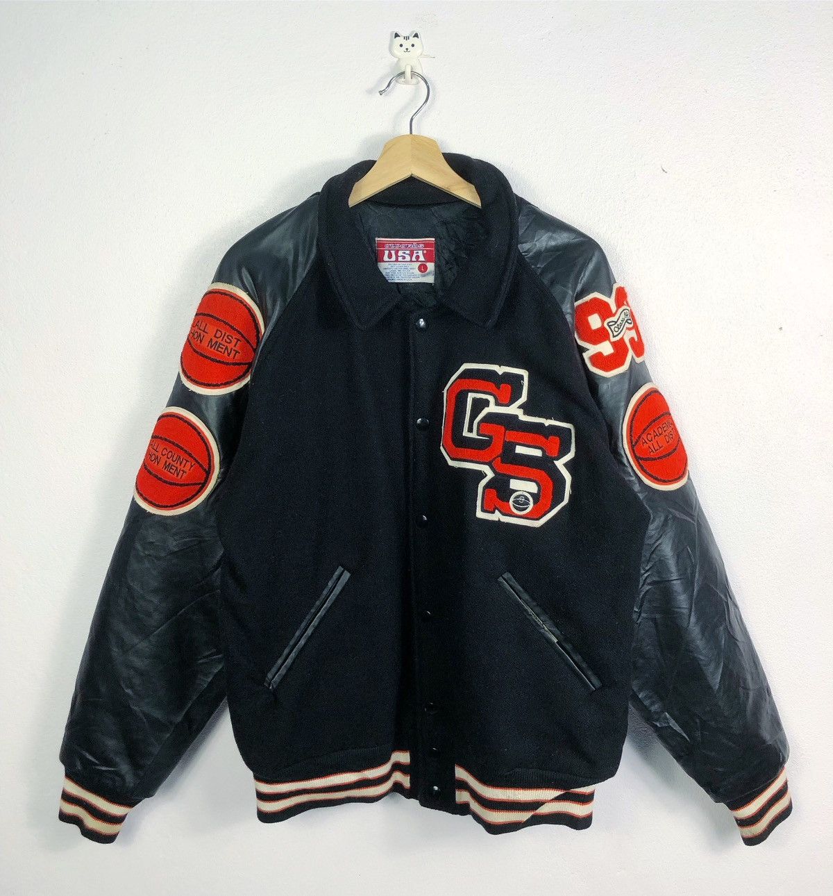 Vtg Awards USA Leather Sleeves Varsity Jacket Made in USA