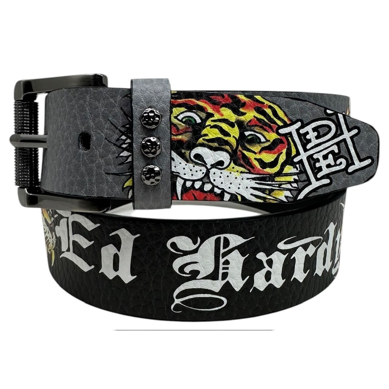 Ed Hardy Ed Hardy Men's Tiger Roar Grey Belt With Rivet Studs Size 34 - 1 Thumbnail