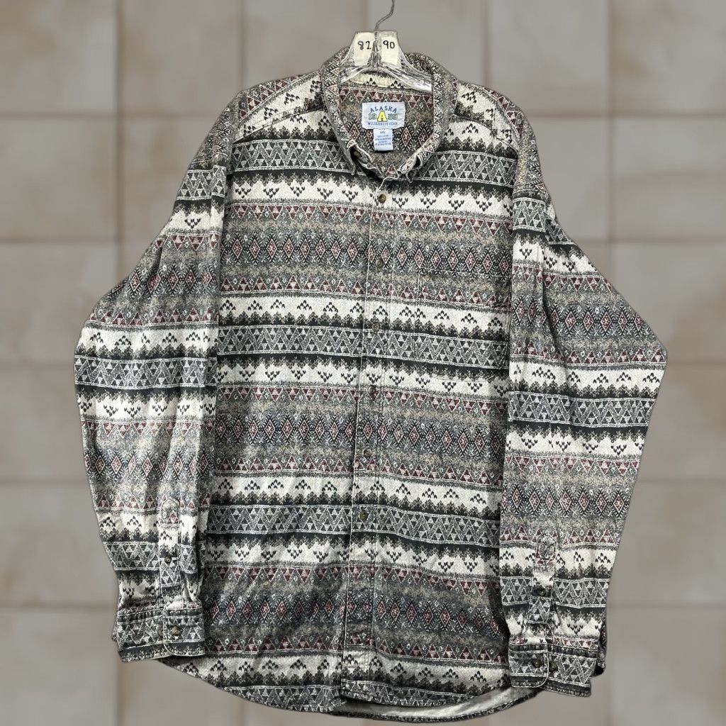 Gloverall VINTAGE Alaska Wilderness Gear Shirt Men's 2XL Flannel All Over Patter Fair Isle Long Sleeve Casual Workwear Western Cowboy 90s Size US XXL / EU 58 / 5 - 1 Thumbnail