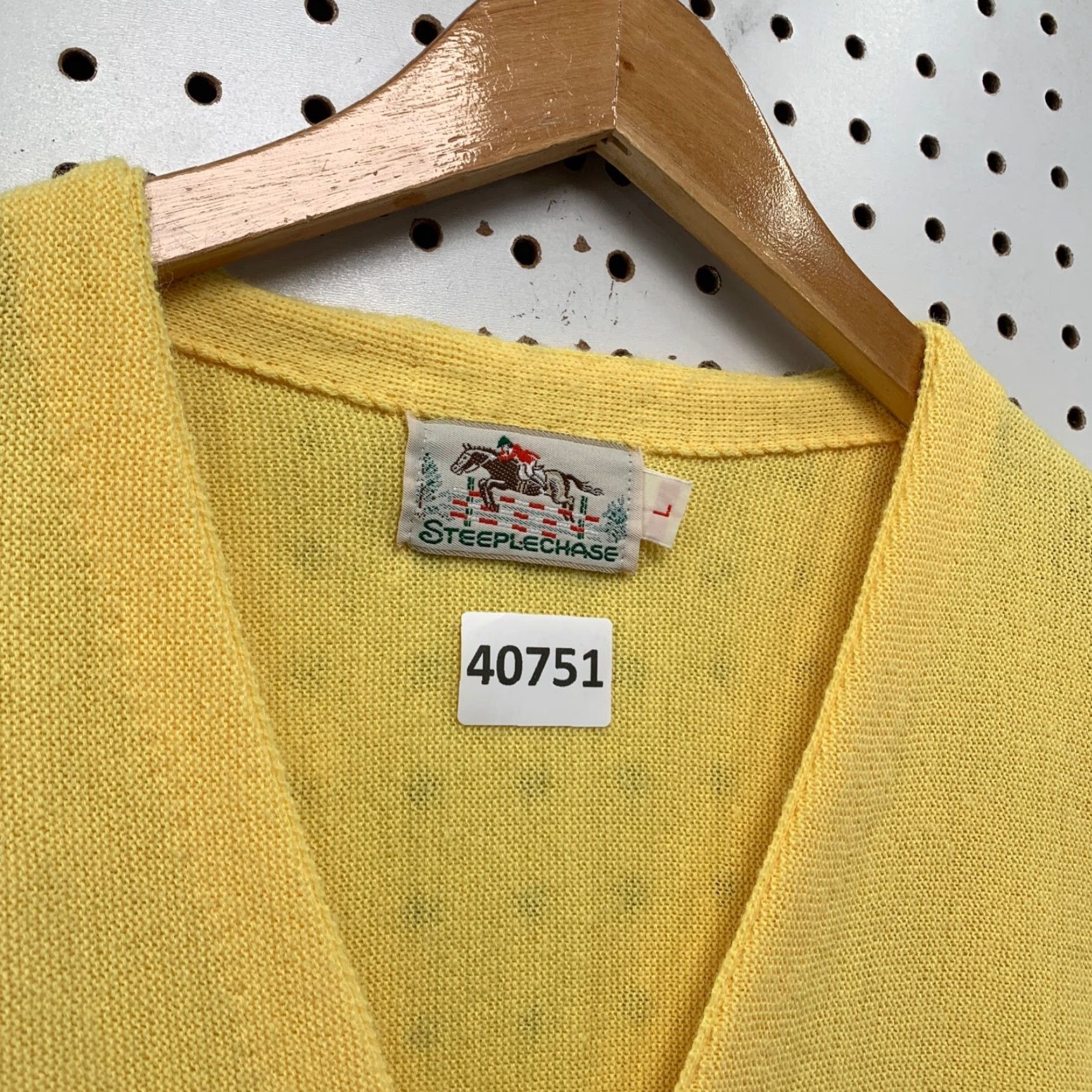 Vintage VTG Steeplechase Knit Cardigan Sweater Men’s Large Yellow USA 90s Vintage Button V-Neck Size US L / EU 52-54 / 3 - 3 Thumbnail