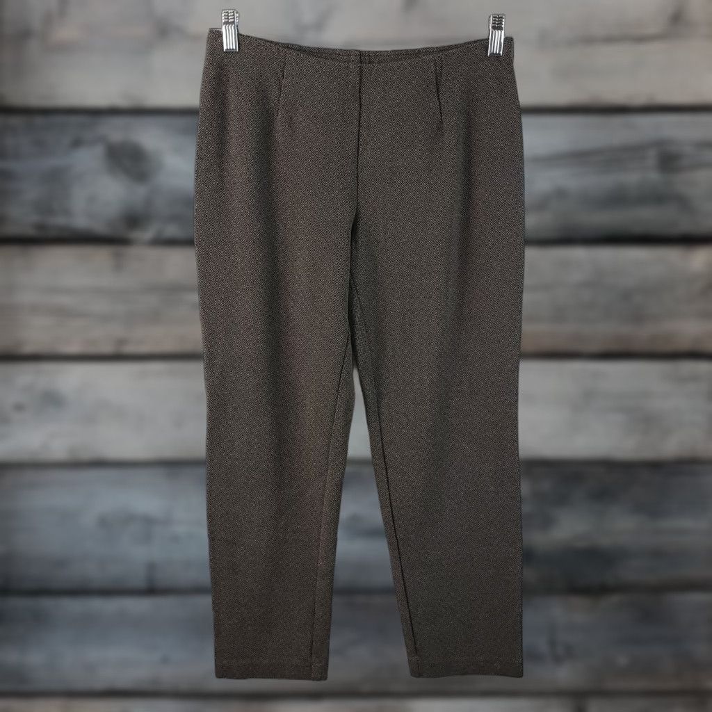 J. Jill J Jill Womens Ponte Slim Leg Pants Sz Small Black Tan Geometric Pull On Mid Rise Pants Womens Small Black Geometric 90s? Size 28" / US 6 / IT 42 - 1 Thumbnail