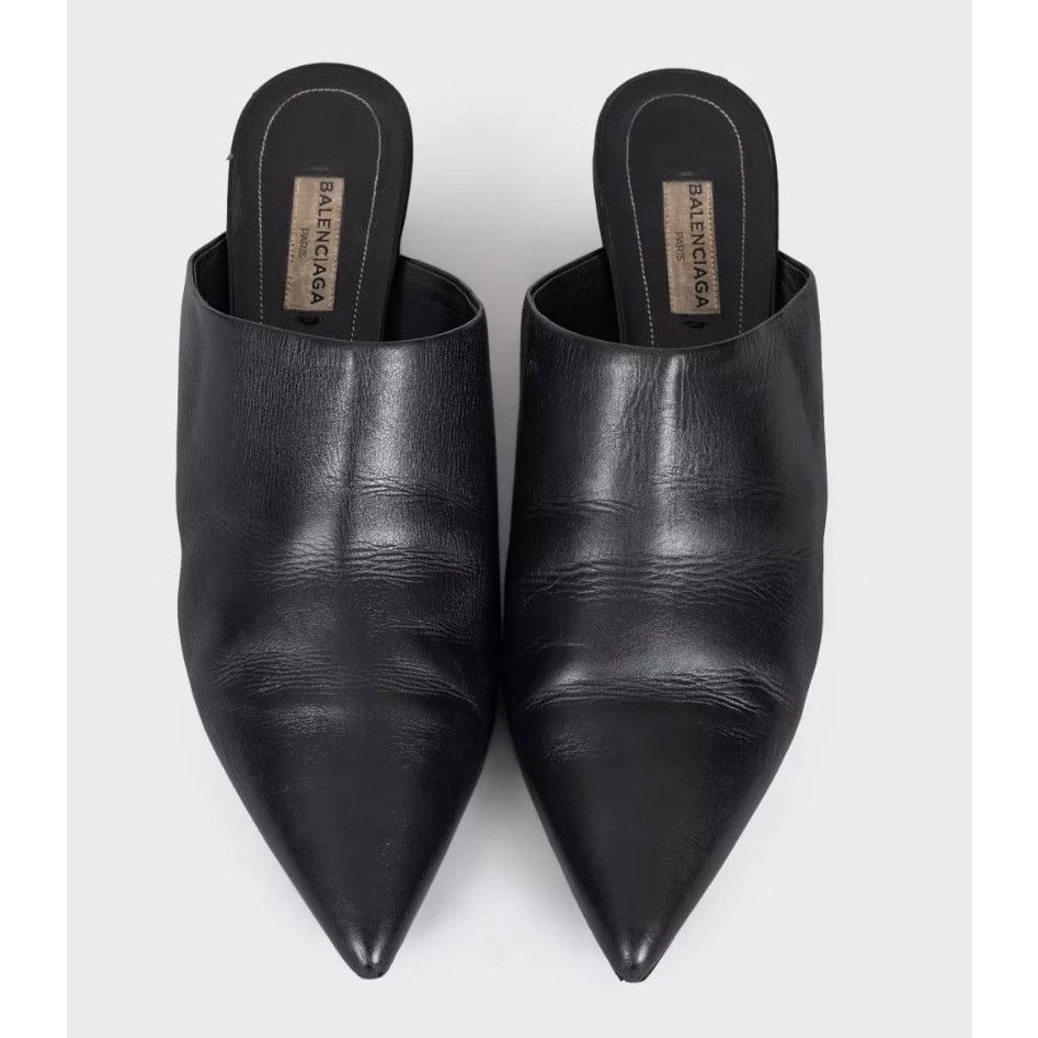 Balenciaga Balenciaga Black Leather Pointed Toe Mules Size 38 Size US 7 / IT 37 - 2 Thumbnail