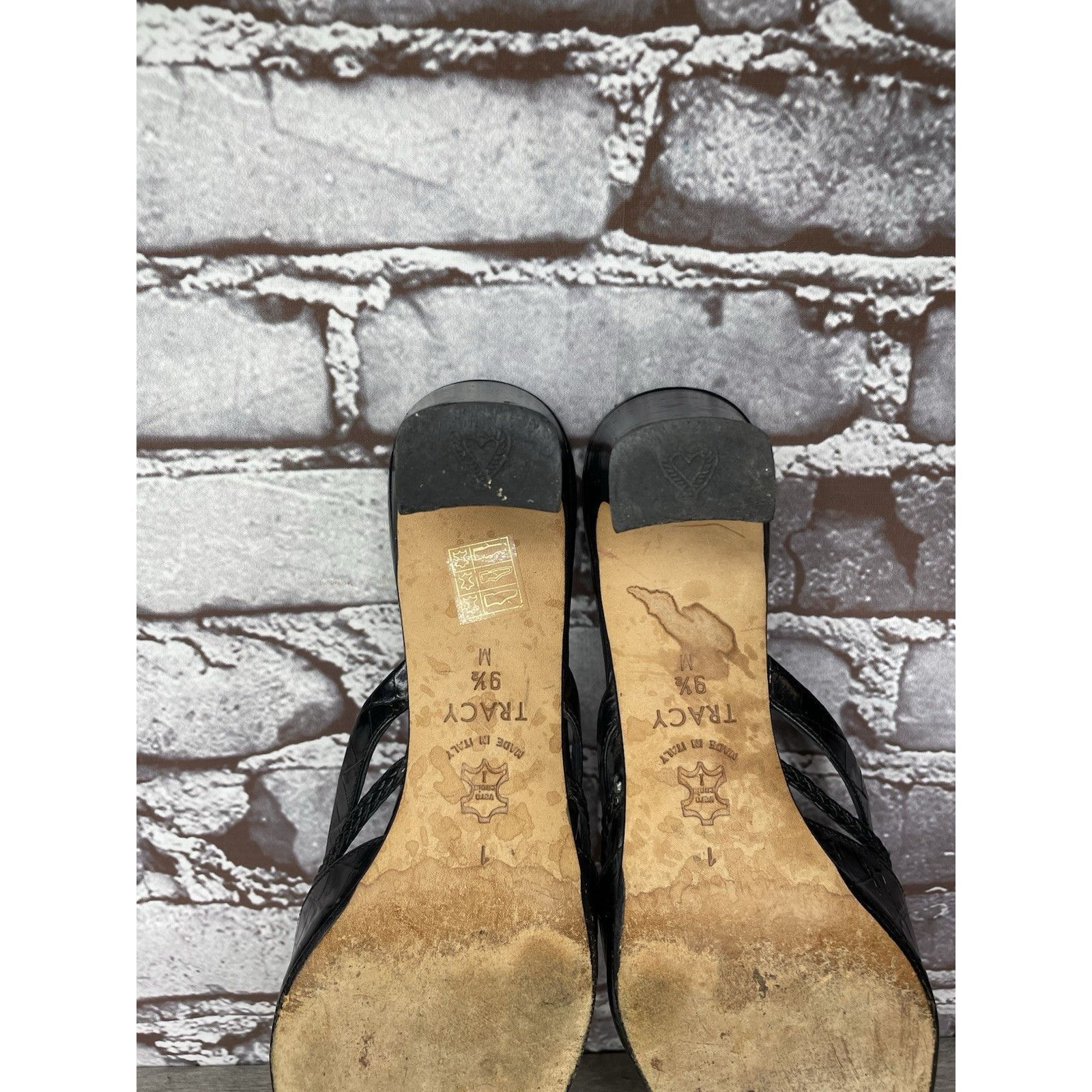 Brighton Brighton Black Leather Croc Embossed Mules Slides Sandals Wo Size US 9.5 / IT 39.5 - 23 Thumbnail
