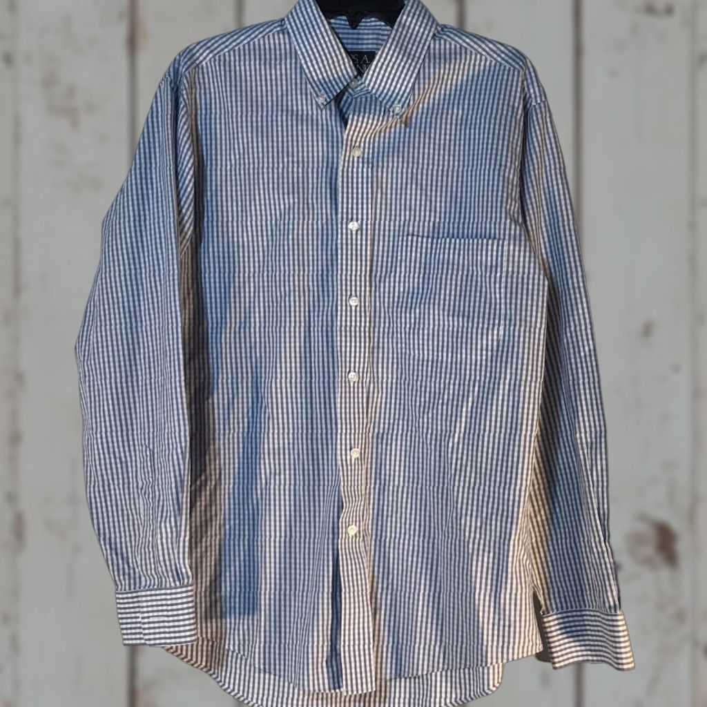 Jos. A. Bank Jos. A Bank Dress Shirt Men's Blue/White Check Tailored Fit Long Sleeve Button-Up M Size 40R - 1 Thumbnail