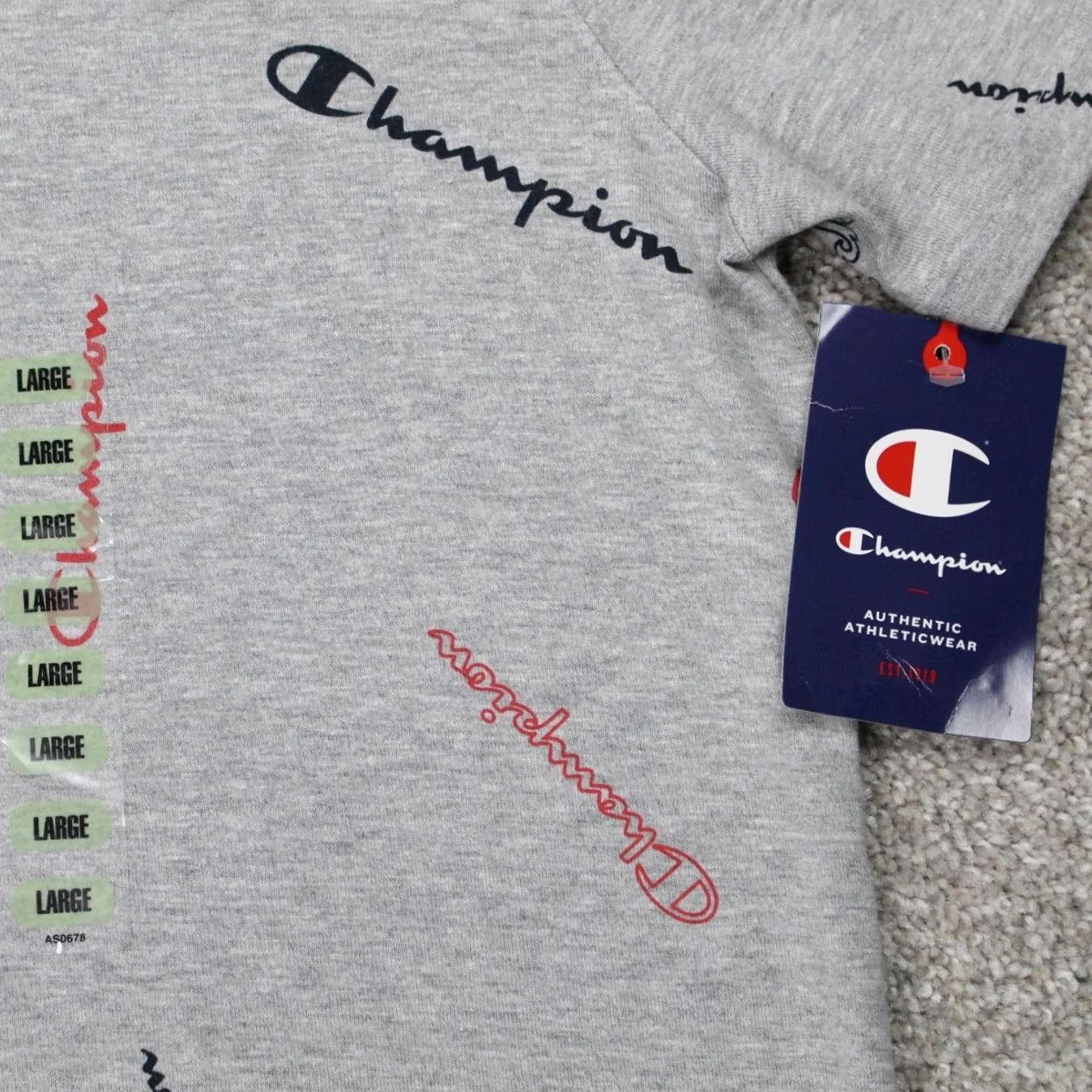 Champion Champion AOP Shirt Mens Large Gray All Over Cotton/Poly Blend S/S Pullover Size US L / EU 52-54 / 3 - 3 Thumbnail