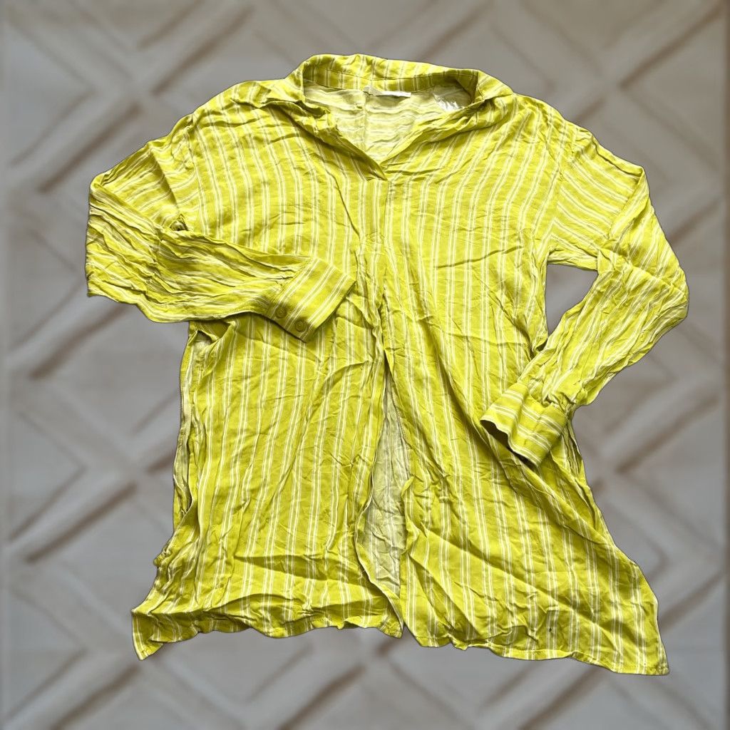 Vintage Lush Button-Up Shirt Womens XS Yellow Striped Long Sleeve Rayon Sturdiness Top Size XS / US 0-2 / IT 36-38 - 1 Thumbnail