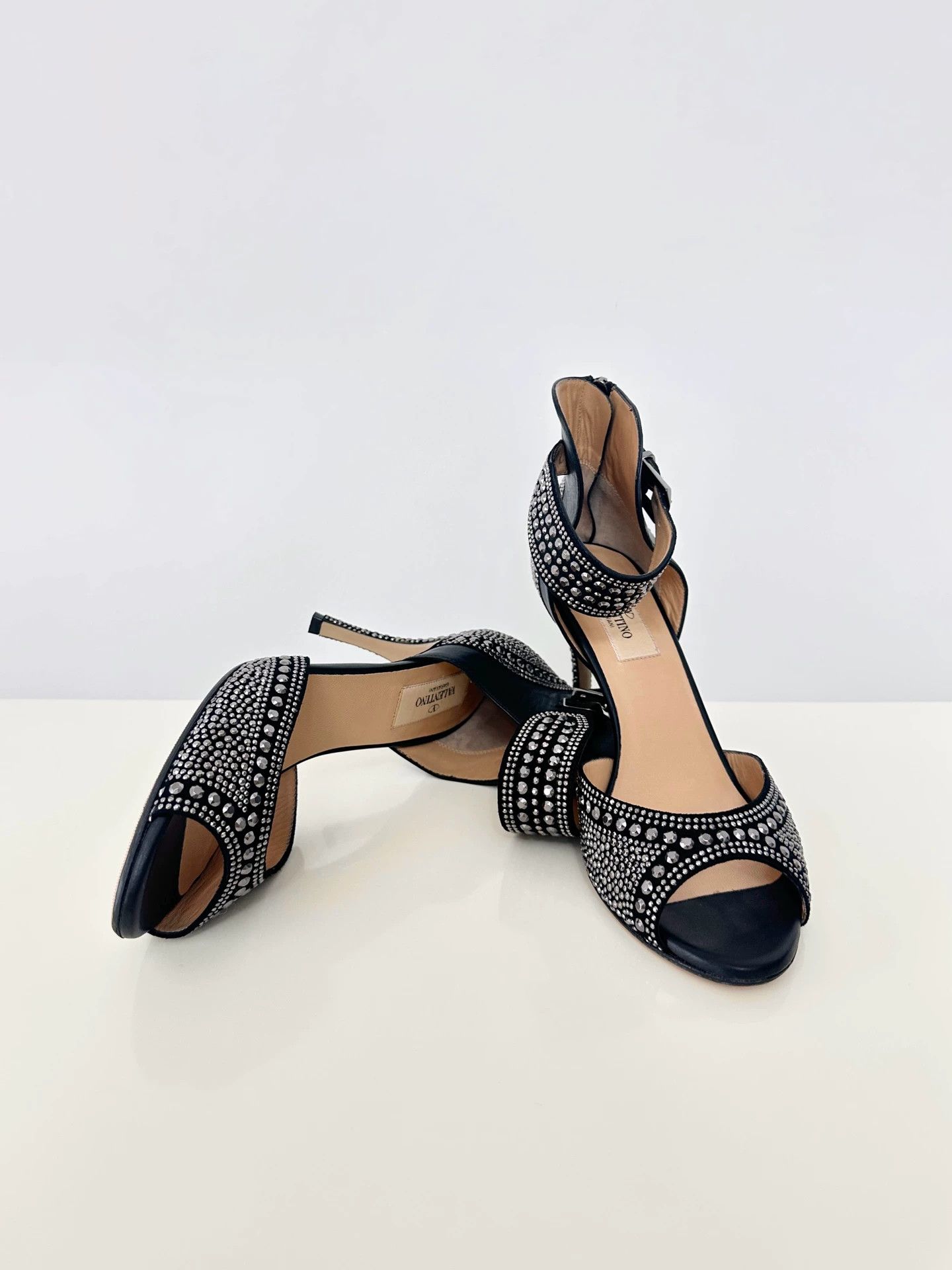 Valentino Valentino Women's Black Crystal Leather Heeled Sandals 36.5 Size US 5.5 / IT 35.5 - 4 Thumbnail