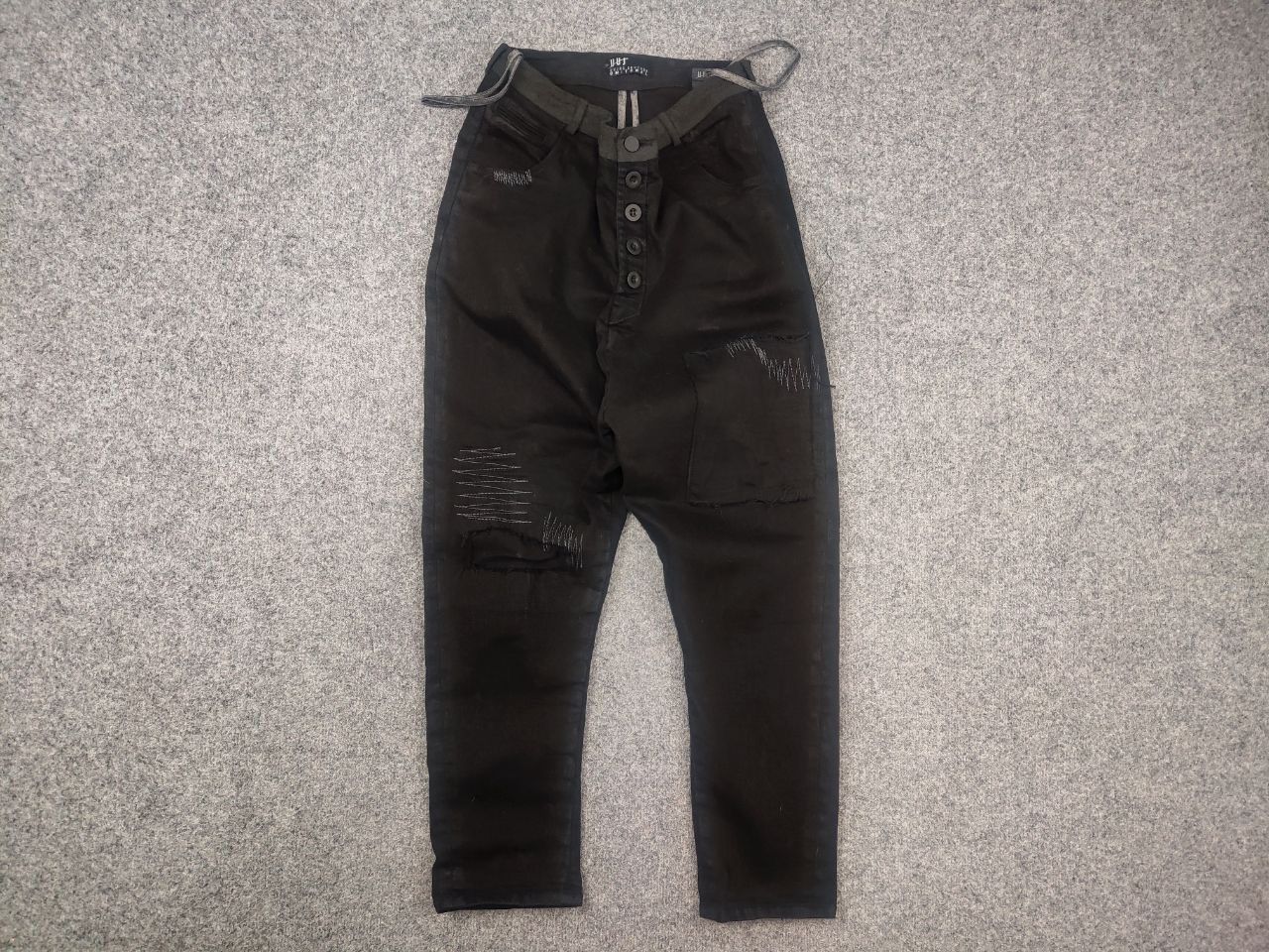 Japanese Brand Umit Unal Couture Black jeans decorative Drop Crotch Pants Size US 31 - 5 Thumbnail
