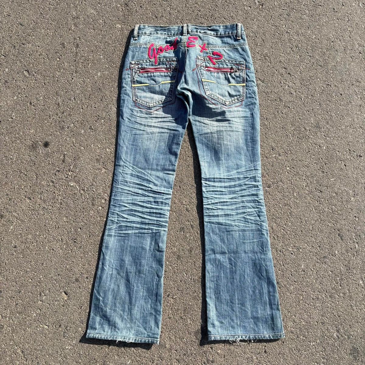 Japanese Brand ❌SOLD❌E+O Y2K Flare Jeans Back Embroidery Blue Denim Size 29" - 1 Thumbnail