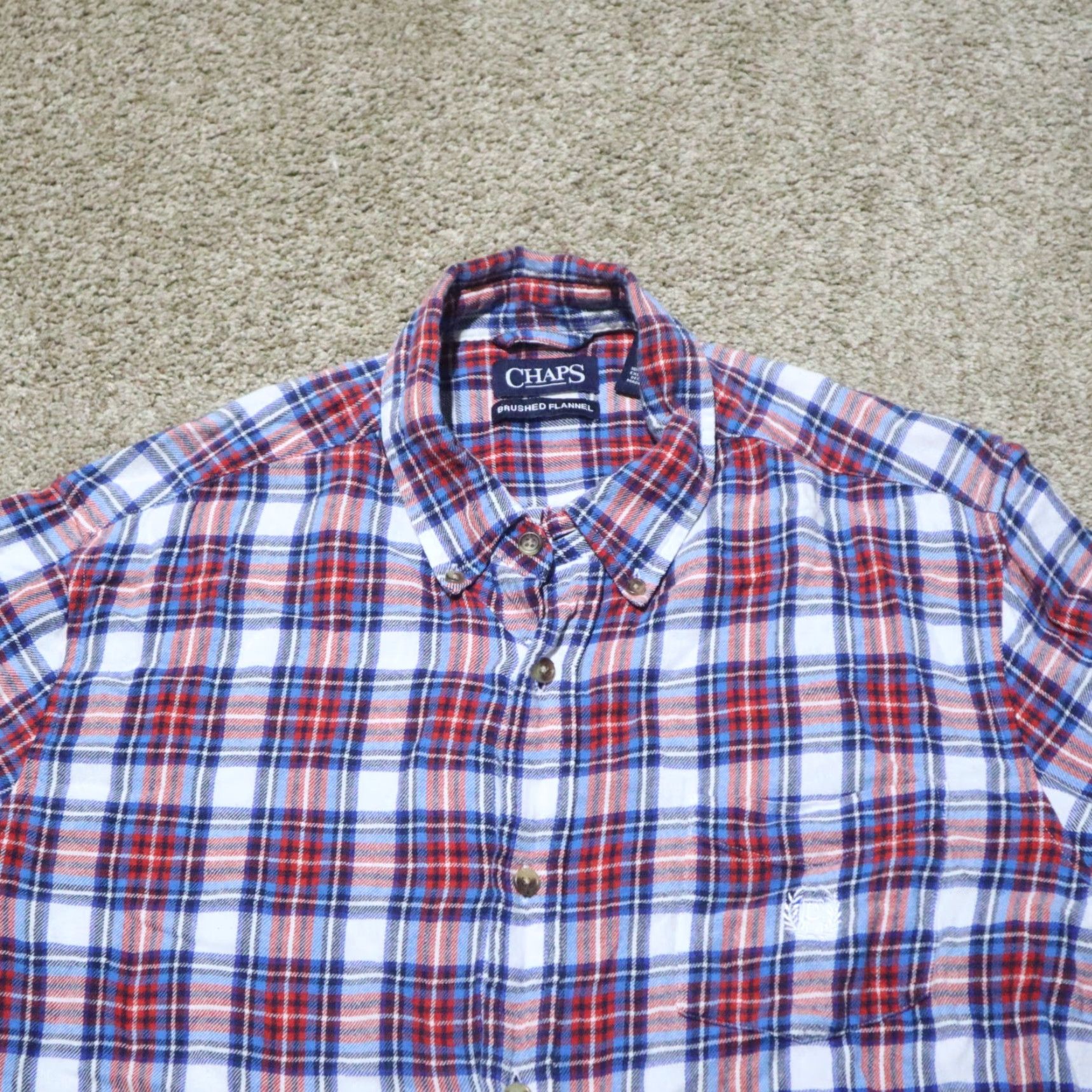 Chaps Chaps Shirt Adult Large Red Plaid Button Down Brushed Flannel Cotton Pocket 90s Outdoor Preppy Mens Size US L / EU 52-54 / 3 - 2 Thumbnail