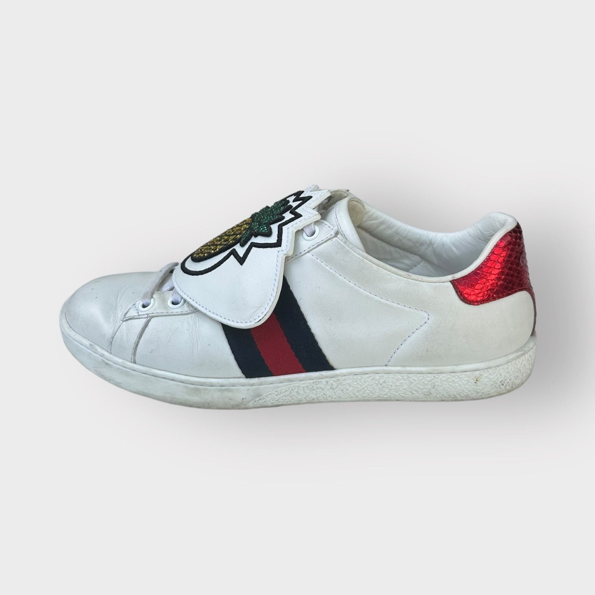 Gucci Ace Sneakers Patches Pineapple White Leather Shoes