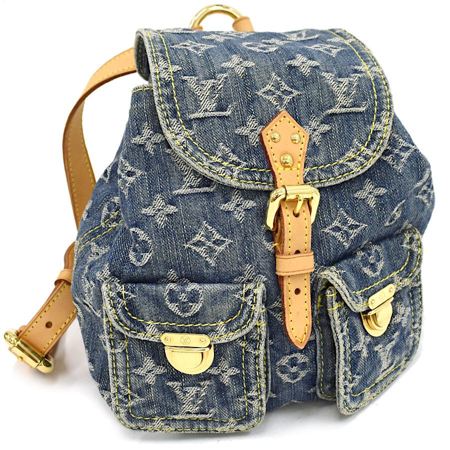 image of Louis Vuitton Sack Ad Pm Backpack Monogram Denim Blue Leather, Women's