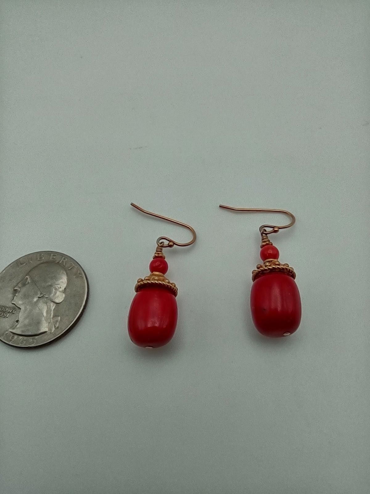 The Unbranded Brand Vintage Gold Vermeil 925 Sterling Red Bead Dangle Earrings Size ONE SIZE - 3 Thumbnail
