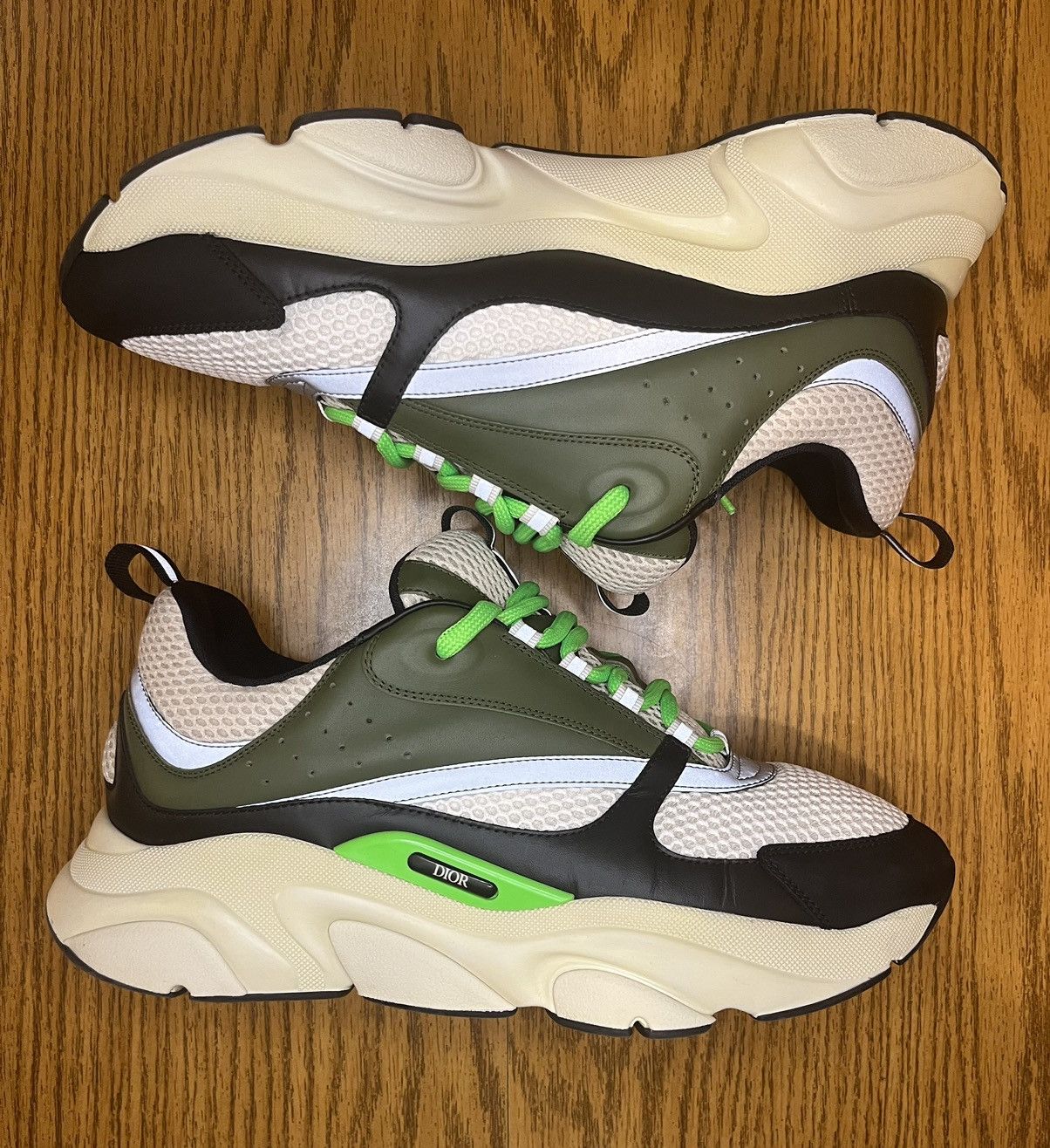 Dior B22 Sneakers Olive Green Neon Mesh Trainers Men’s EU 40 Christian Dior Technical Mesh Calfskin B22 White Black Green  main image 2