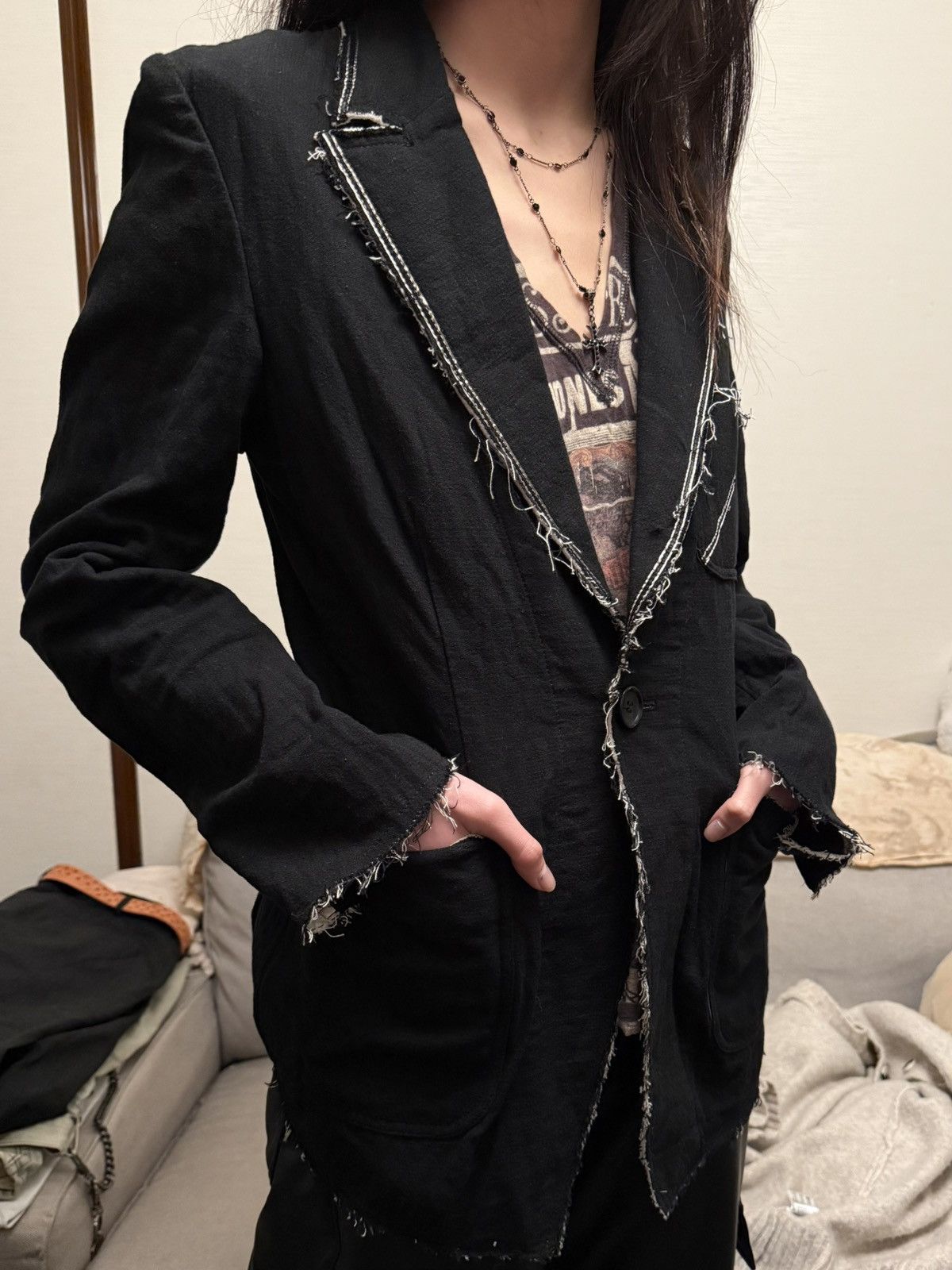 Share Spirit Homme Share Spirit HOMME FRINGED EDGES BLAZER JACKET DAMAGE Size M / US 6-8 / IT 42-44 - 10 Thumbnail