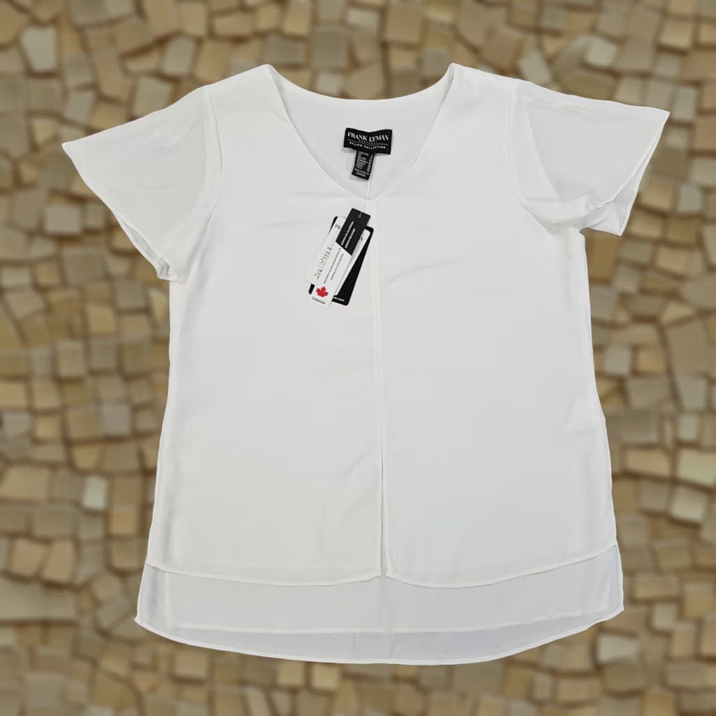Vintage VINTAGE? Frank Lyman Womens Blouse White 10 UK Short Sleeves Top Made in Canada Size L / US 10 / IT 46 - 1 Thumbnail
