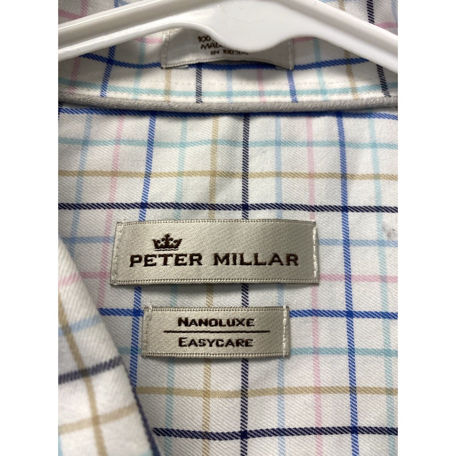 Peter Millar Peter Millar Men's Dress Shirt Large Check Button-Down Woven Cotton Travel Casual Business Wedding Size 42R - 5 Thumbnail