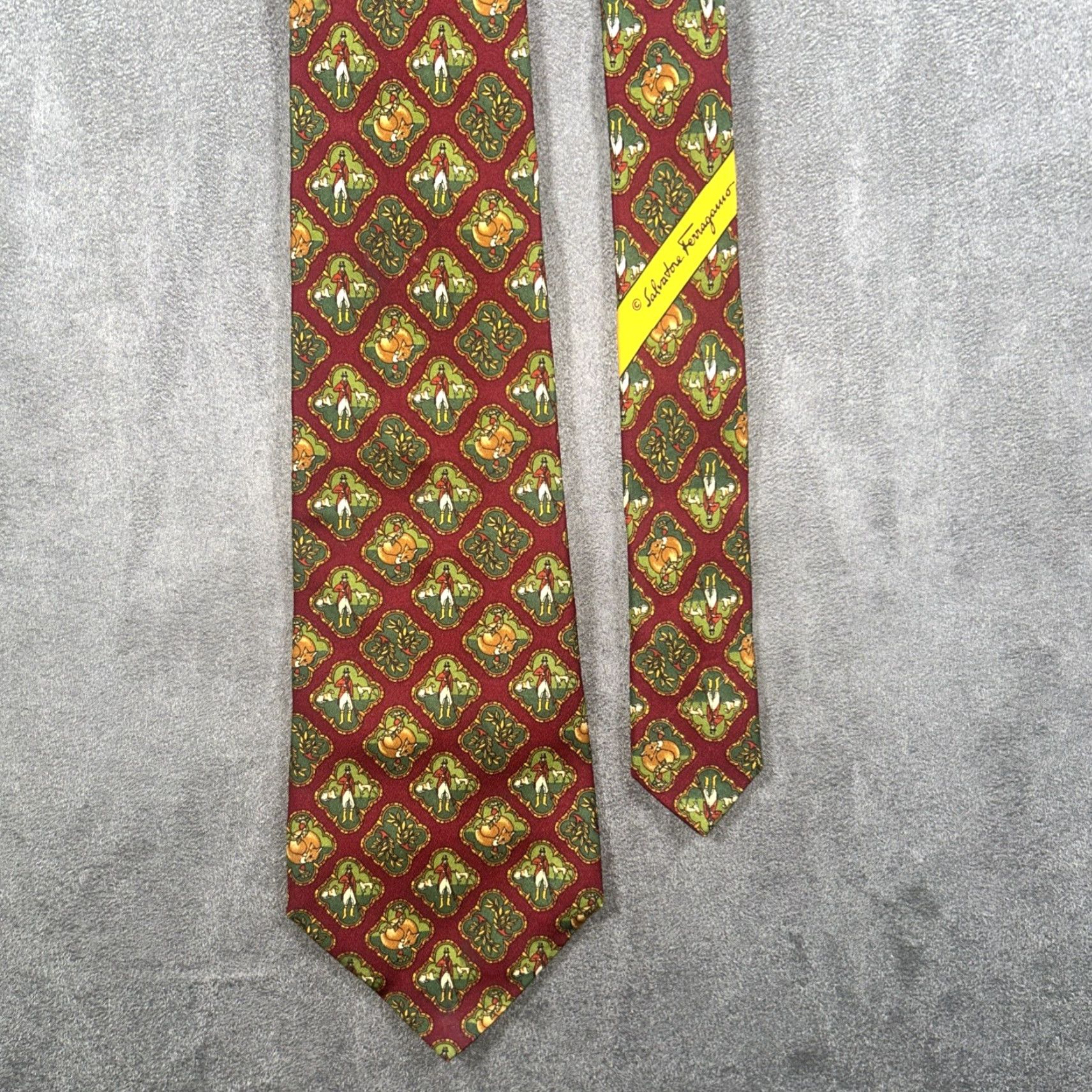 Salvatore Ferragamo Salvatore Ferragamo Silk Tie Red Geometric Pattern Dog Hunting Fox Logo Men's Tie Size ONE SIZE - 7 Thumbnail