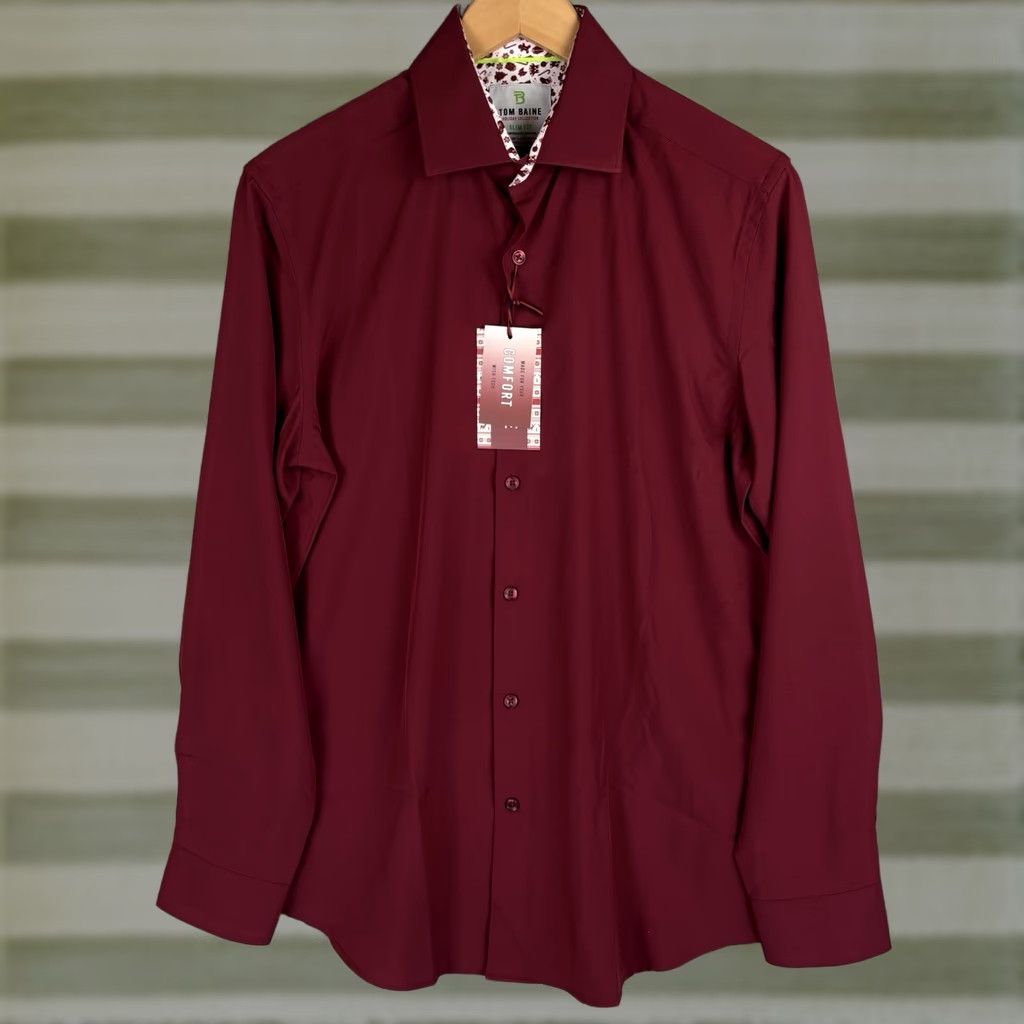 Vintage Tom Baine Button-Up Shirt Mens M Burgundy Holiday Collection Flip Cuff Button-Down Collared Slim Light/Weighted Size US M / EU 48-50 / 2 - 1 Thumbnail
