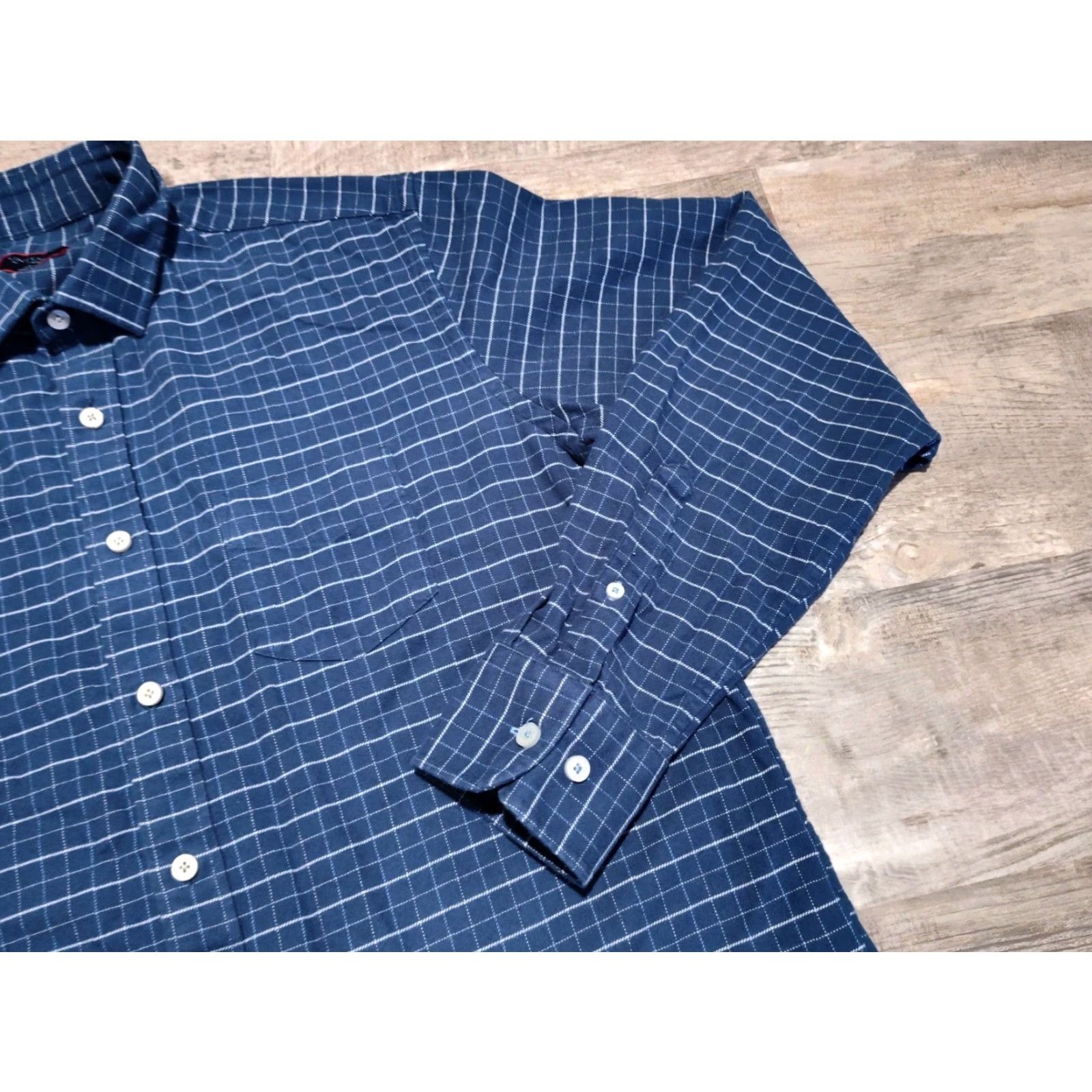 UNTUCKit VINTAGE UNTUCKit Men's Flannel Shirt Long Sleeve Casual Button-Up Blue White 90s Mens Size US L / EU 52-54 / 3 - 3 Thumbnail