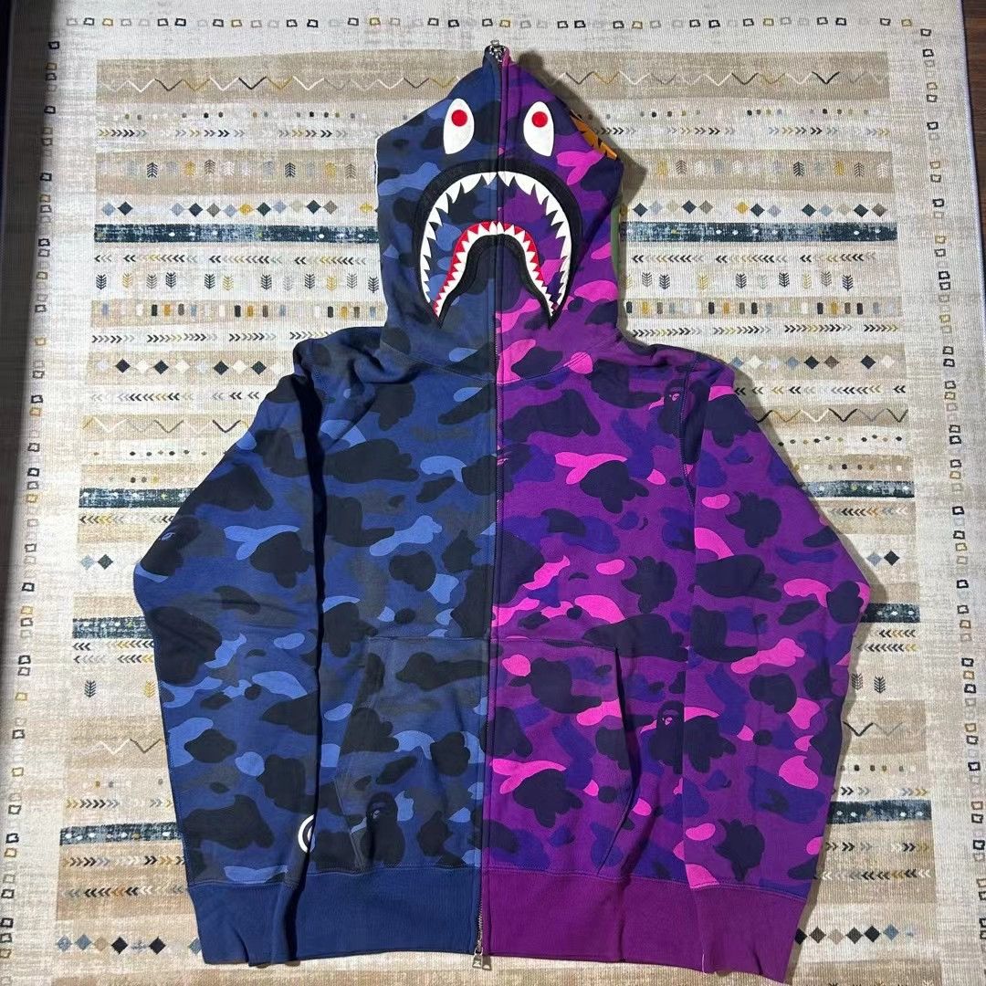 Color camo half and half shark full zip hoodie sale