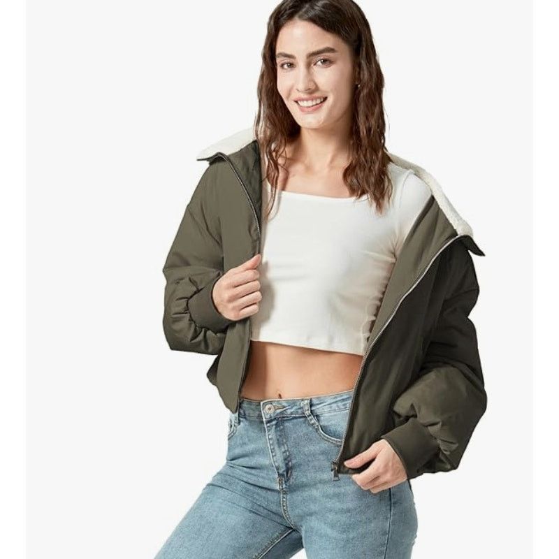 The Unbranded Brand Women's Winter Down Puffer Jacket Cropped SIZE MEDIUM Size L / US 10 / IT 46 - 3 Thumbnail