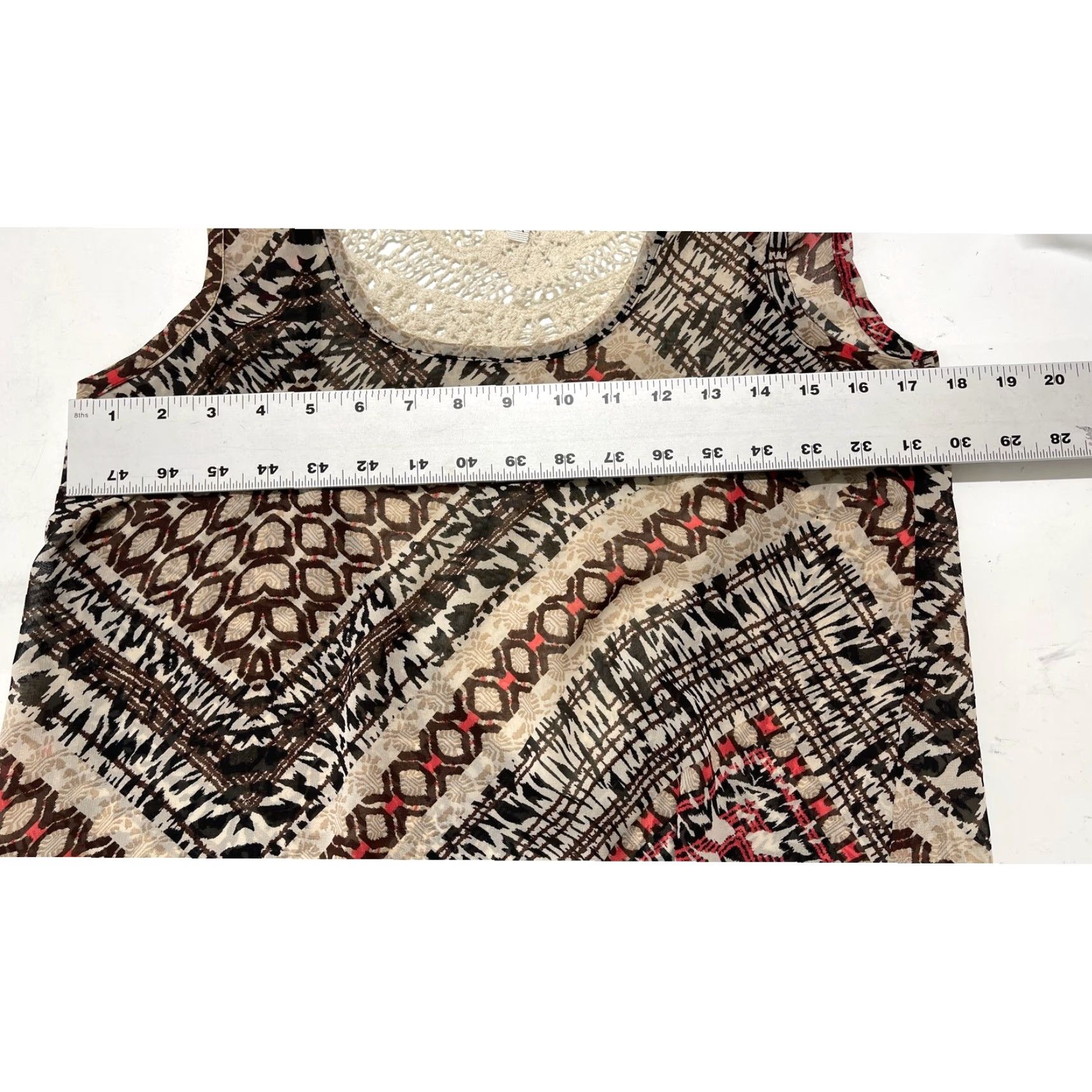 Vintage Studio Y Tank Top S Brown Red Sleeveless High Low Hem Crochet Boho Hippie Bohemian Festival Geometric Shirt Women's Small Size S / US 4 / IT 40 - 6 Thumbnail